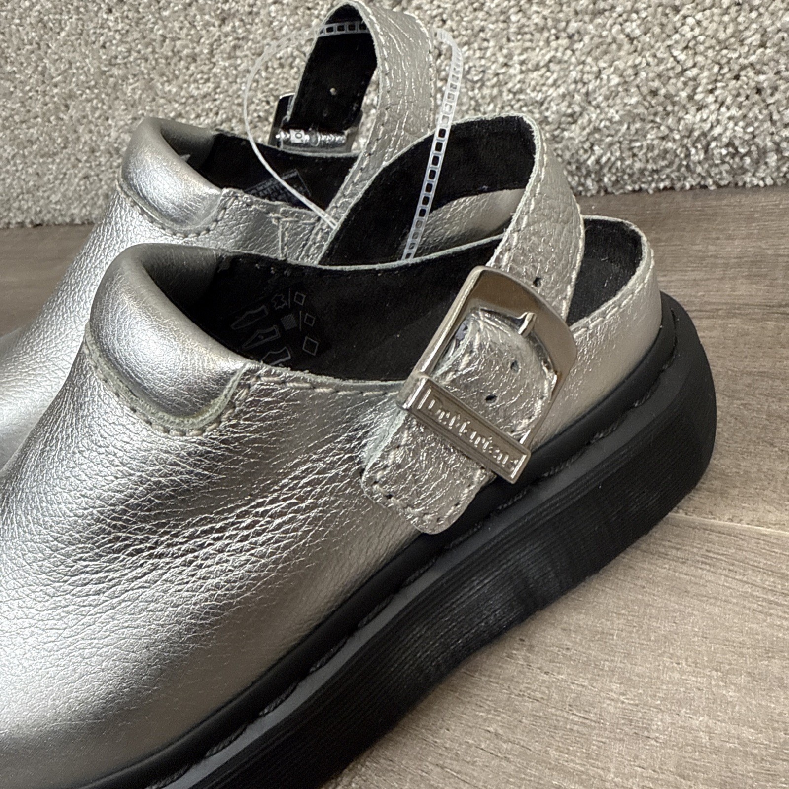 Dr. Martens Laketen Silver Leather Slingback Platform Mules Clogs Womens 5 NEW