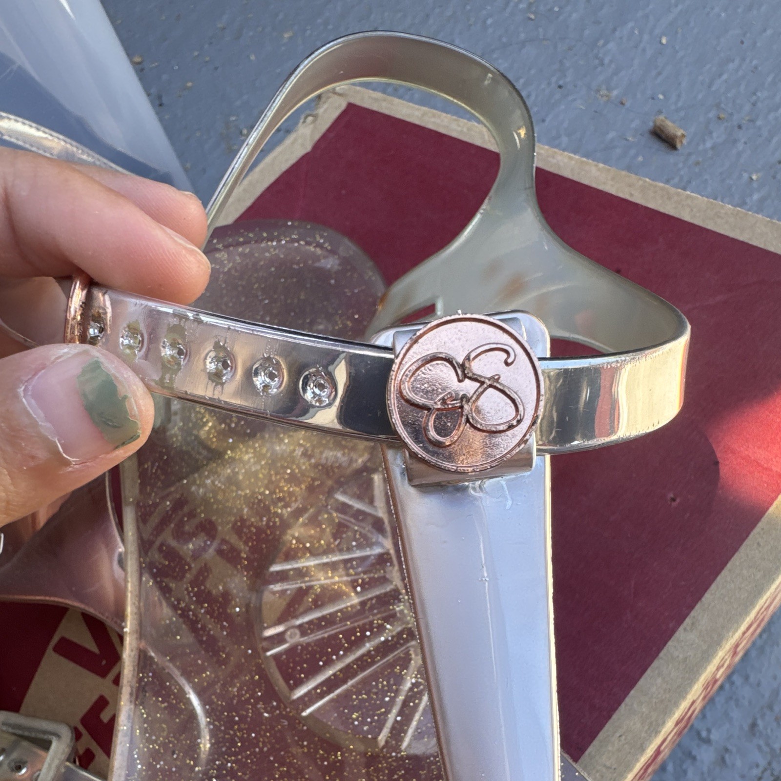 Jessica Simpson Clear Glitter Sandals Buckle Adjustable Ankle Strap Womens US 7