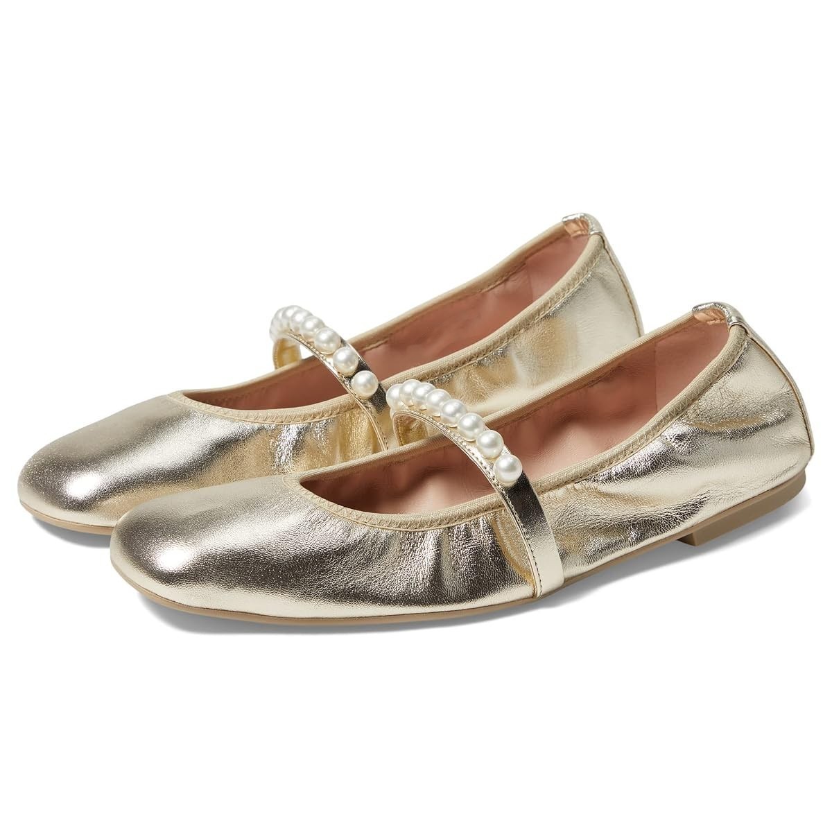 Stuart Weitzman Goldie Ballet Flat Light Gold Pearl Strap Women’s 10 B