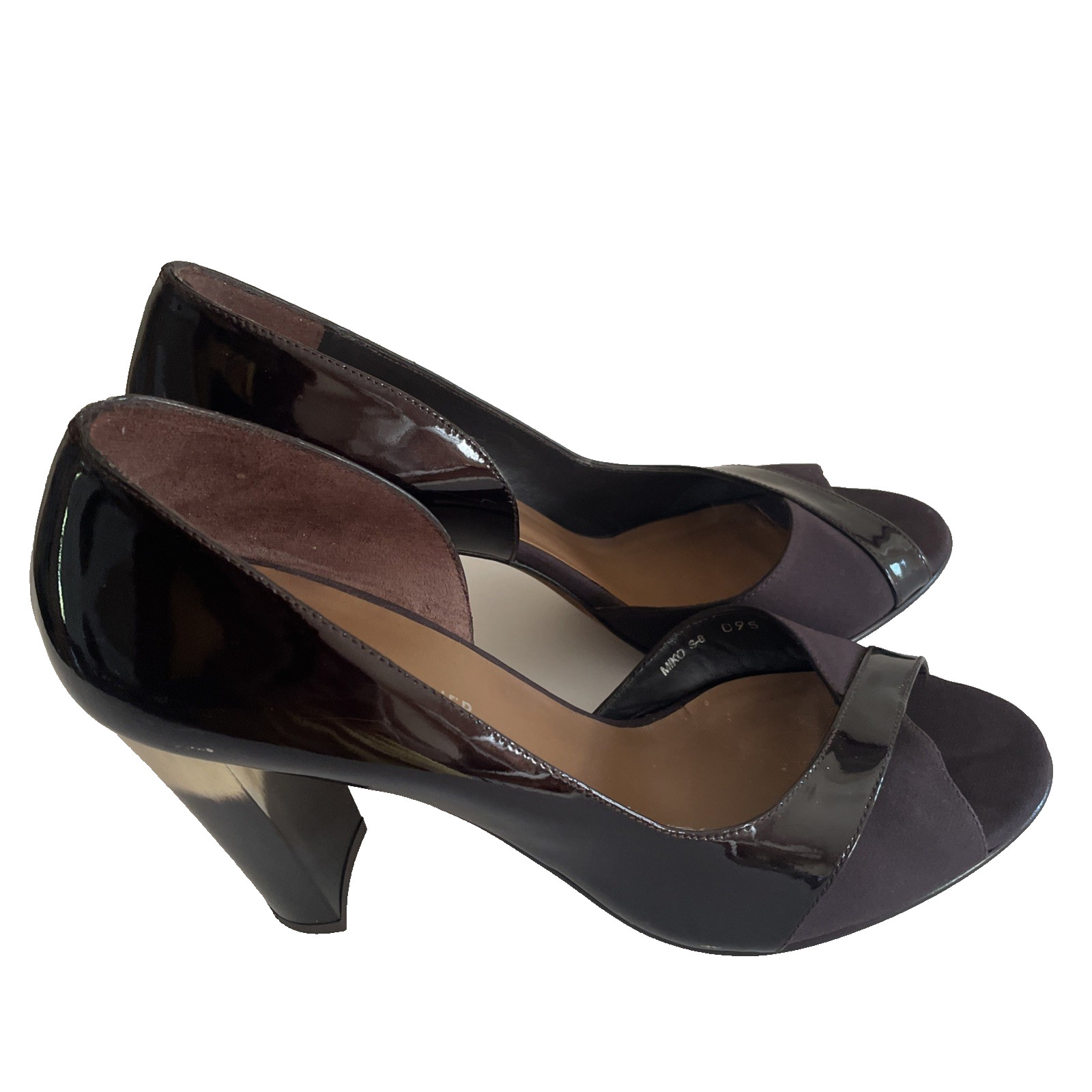 Donald J Pliner Expresso Brown 9.5 Satin & Patent Peep Toe Heels Ombre Cone Heel