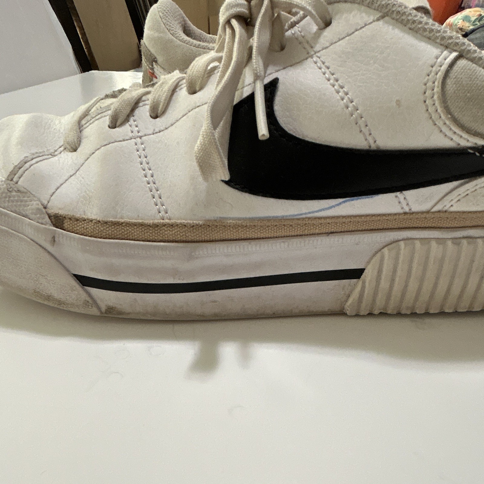 Nike Court Legacy Low Top White Black Beige Lace-Up Athletic Sneakers DM7590-100