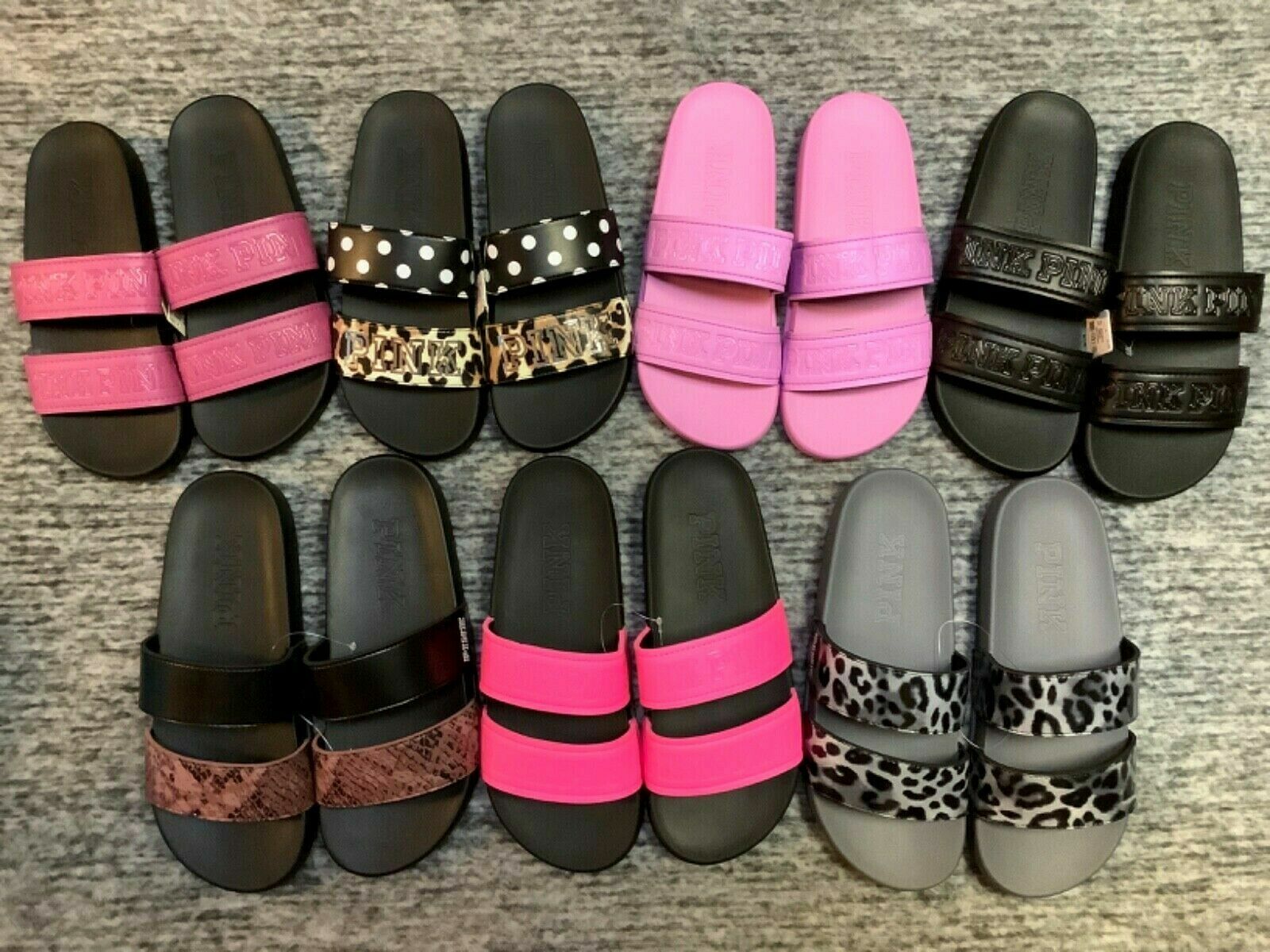 Victoria’s Secret Pink Double Strap Slides Sandals Pink Leopard Snake S M L