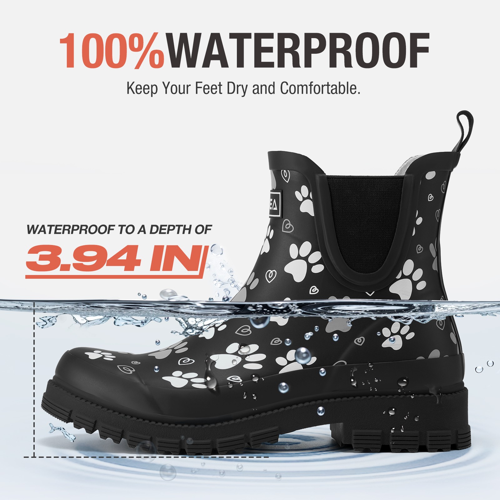 HISEA Women Ankle Rain Boots Waterproof Chelsea Short Wellies Rubber Garden Shoe