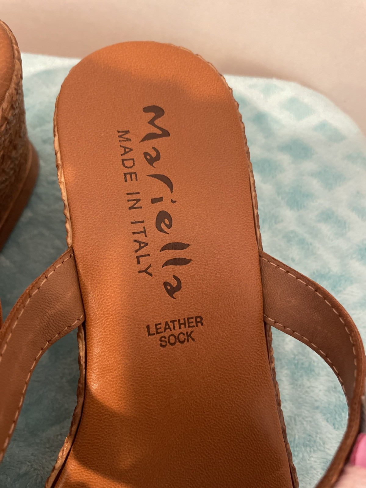 Mariella Floral Wedge Italian Leather Sandal Size 9