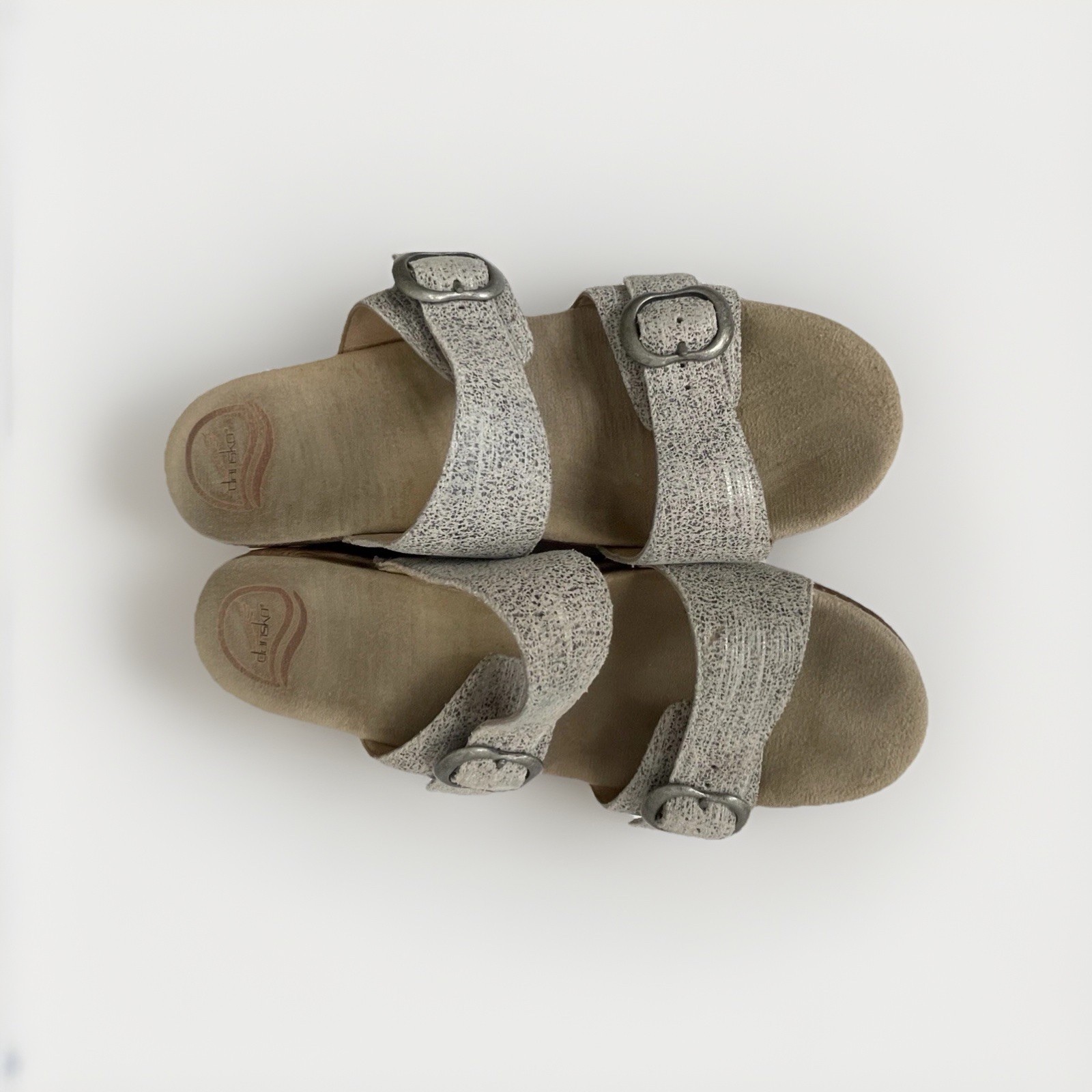 Dansko Shoes Womens Size 39/8.5 Sophie Sandals Slide Buckle Lt Gray Leather