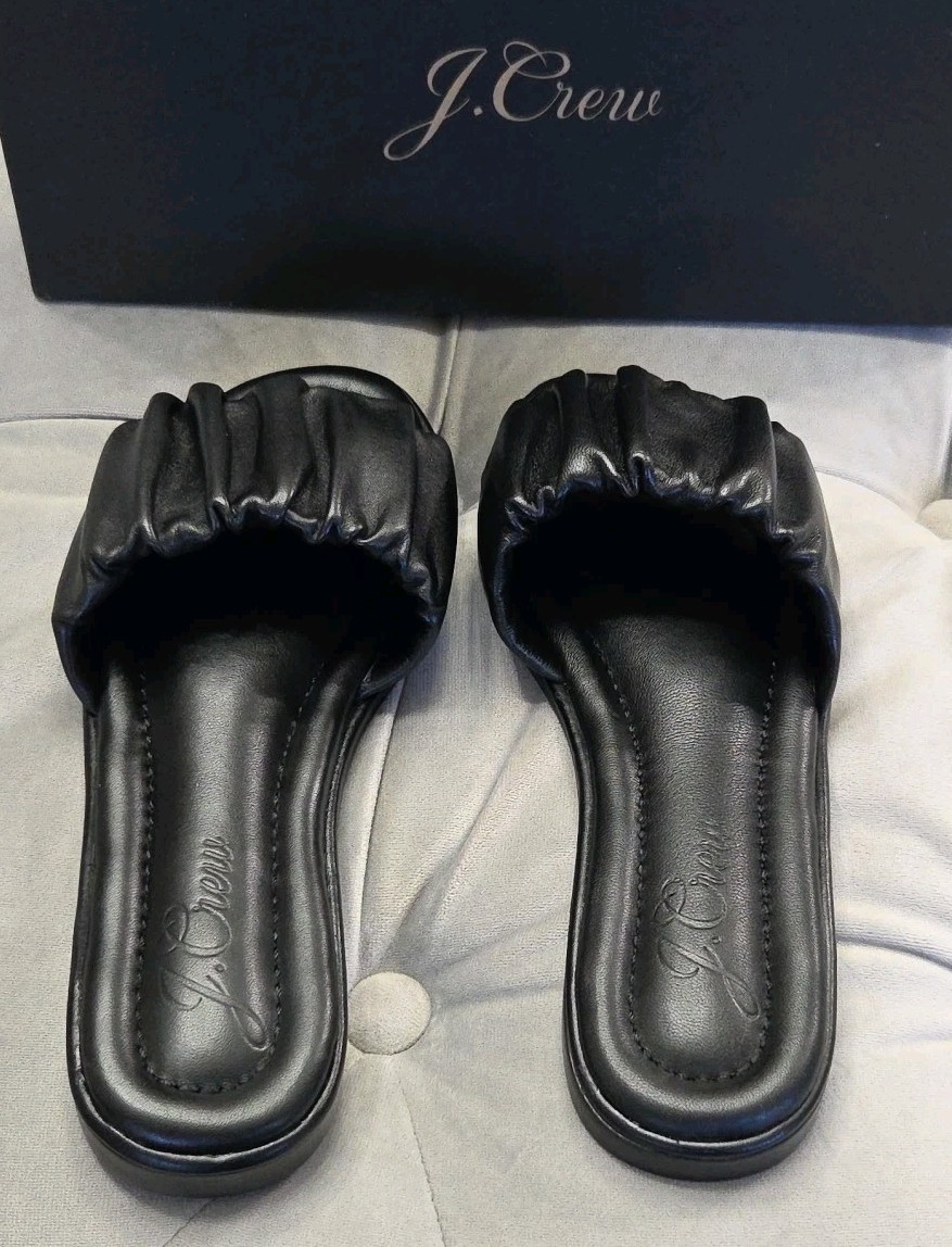 J Crew Single Scrunch Strap Delta Sandal Black Leather Womens Shoes 5 New In Box