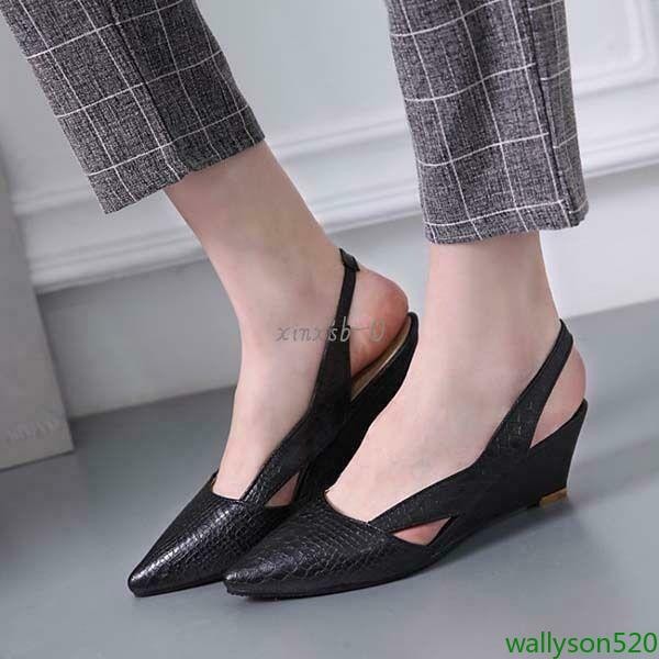 Women’s Snake Print Wedge Sandals Pointed Toe Slingback Dress Shoes SZ 5-10.5