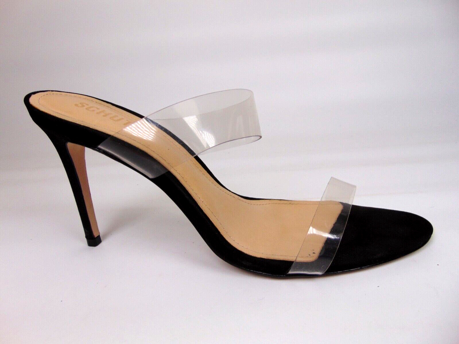 Schutz Womens Ariella Black Suede Slide Clear Heels Sandals Shoes Size 11.0 B,