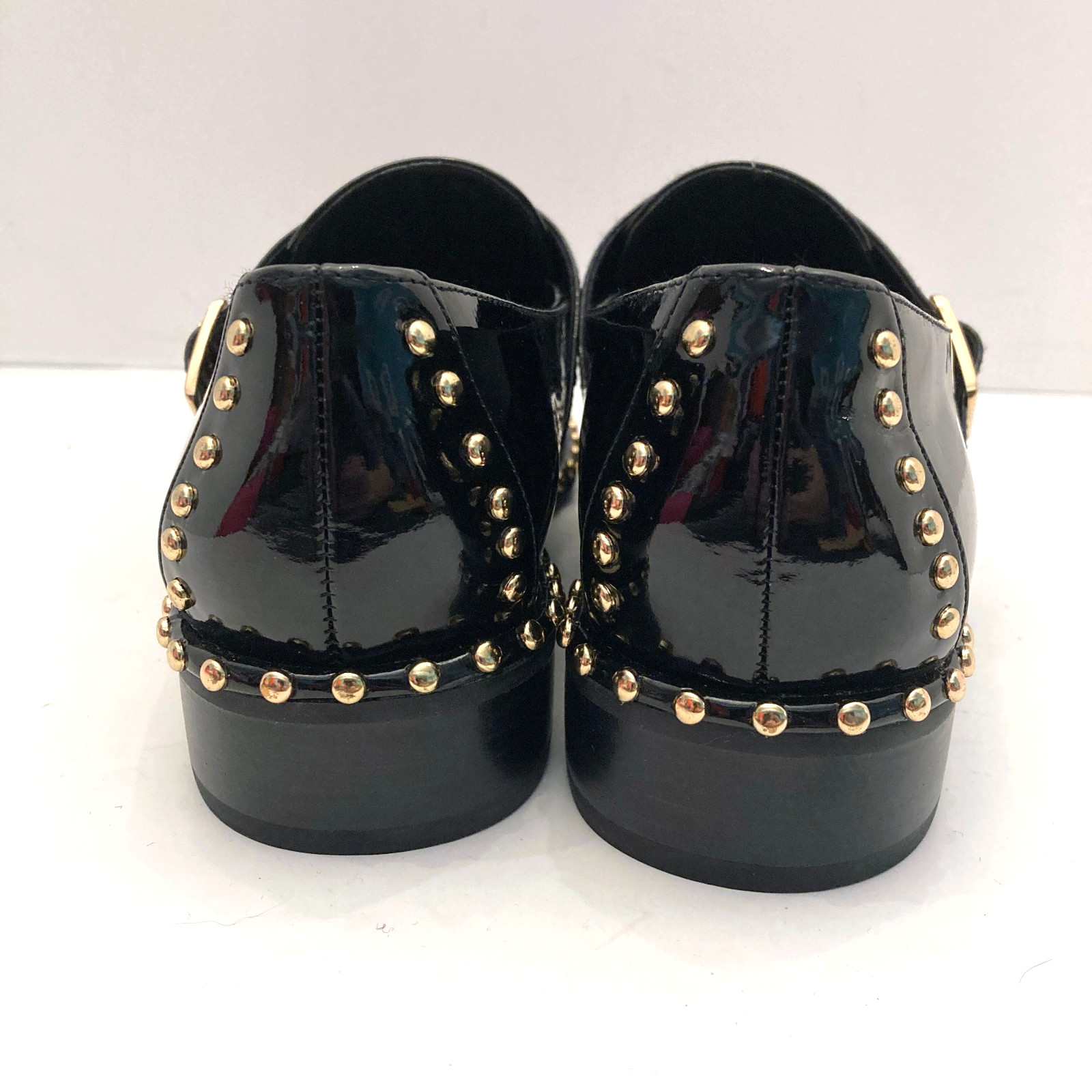 Adrianna Papell Womens 7M Pierce Monk Strap Loafer Black Patent Leather Studs
