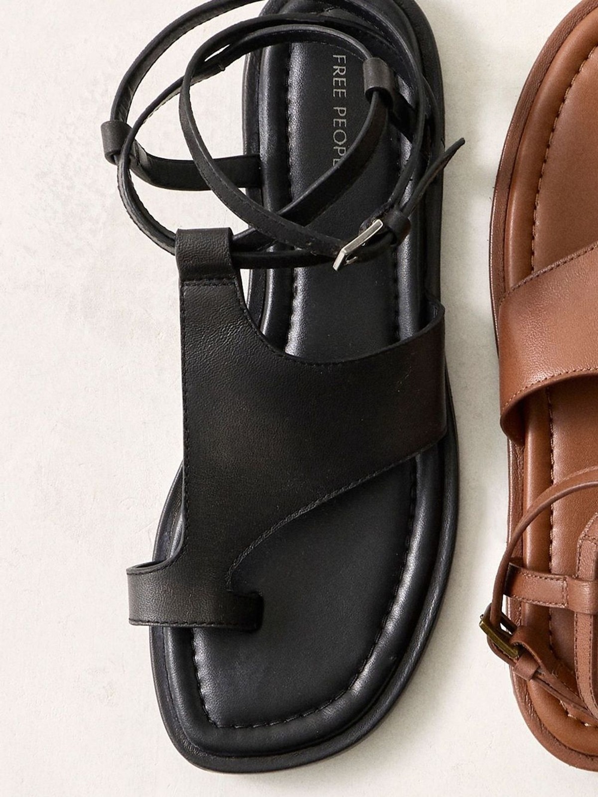 NWOB Free People Black Strappy Ankle Wrap Leather Ankle Sandals Size 8.5