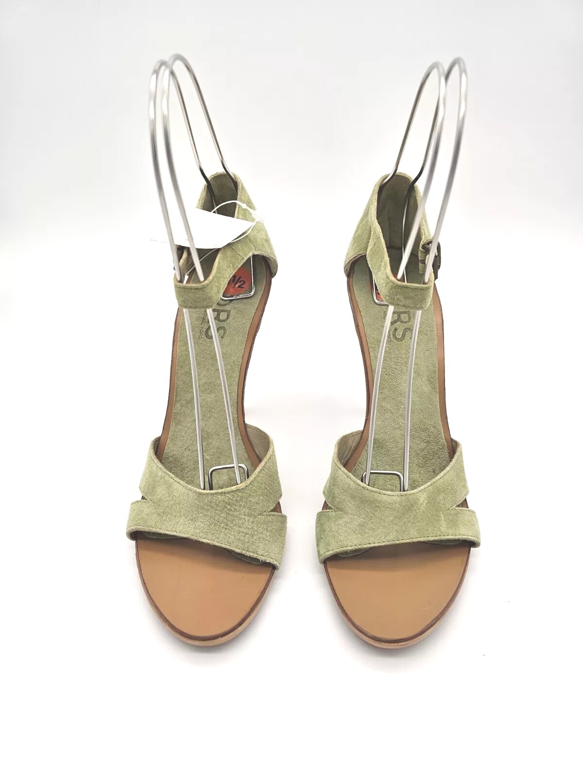 MICHAEL KORS Women’s ALL LEATHER Pear Green Suede Sandal Heels 9.5 Fits 9 NWT 🍐