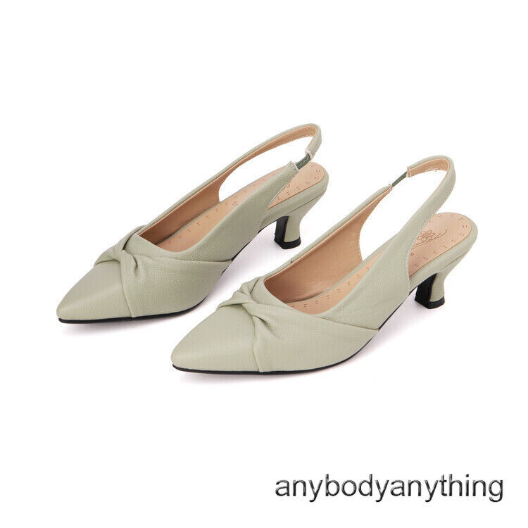 US Big Size Pointed Toe Slingbacks Sandals Womens Stilettos Mid Heel Party Shoes