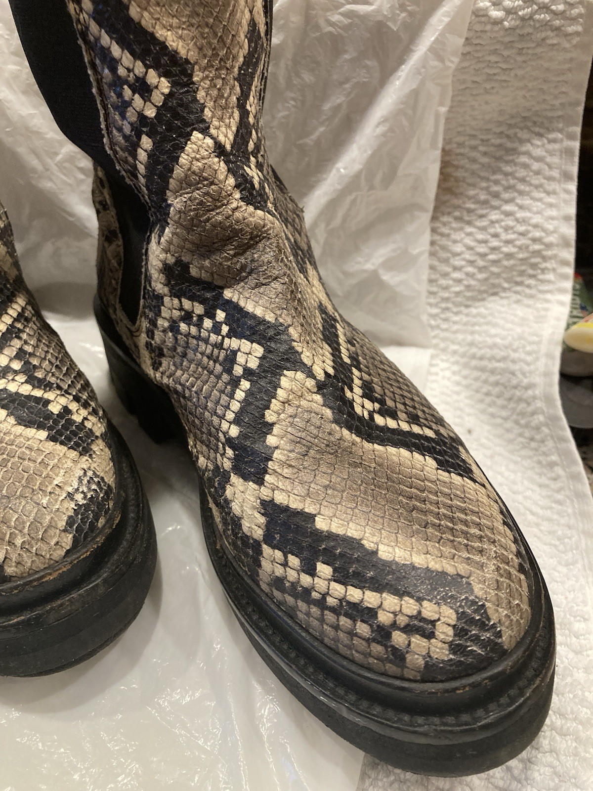 All Saints Billie Snake Embossed Print Chelsea Boot Size 36/ USA Size 6 MSRP 230
