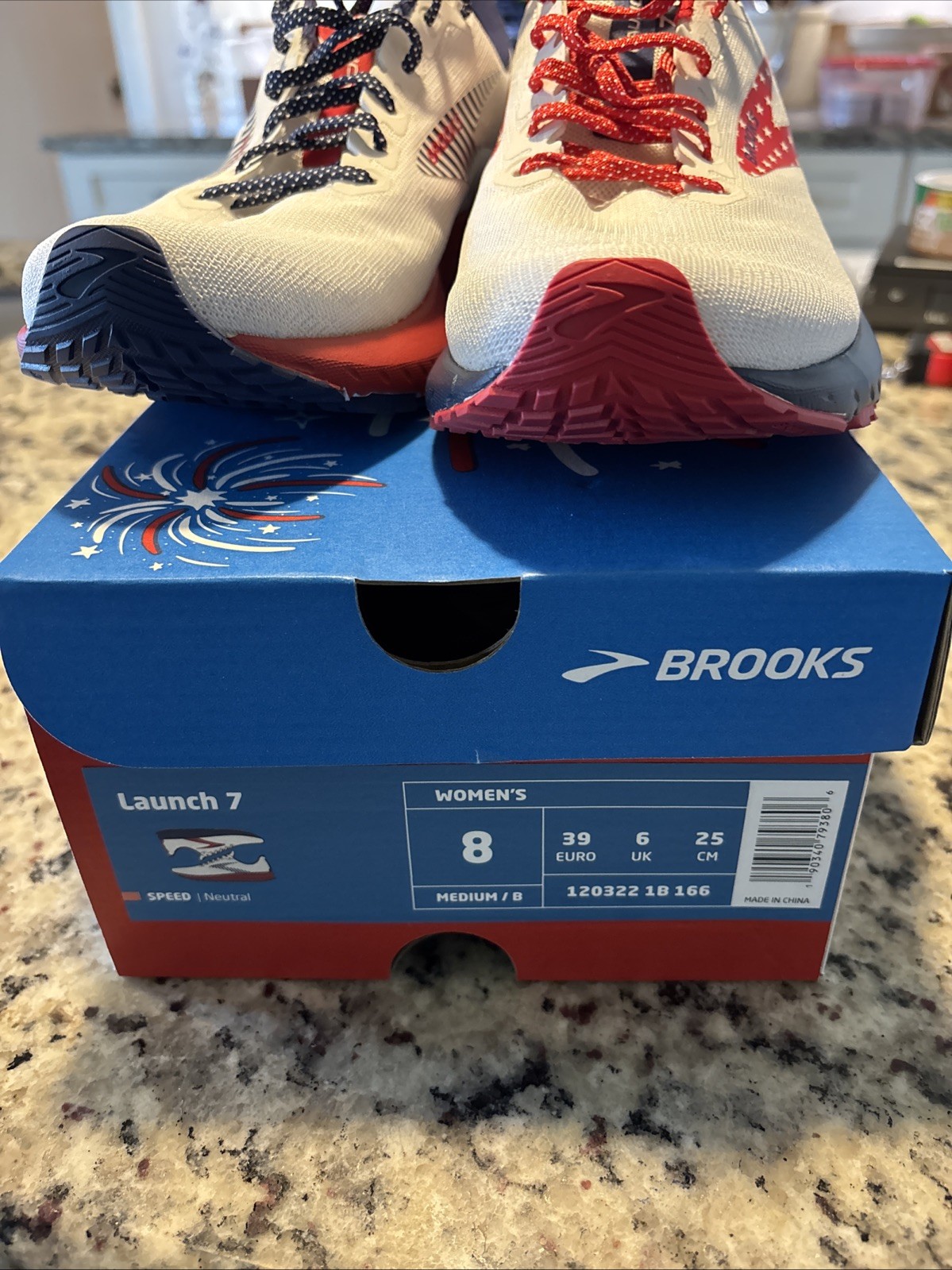 Brooks Launch 7 Womens Running Shoes America USA Stars Stripes White Size 8