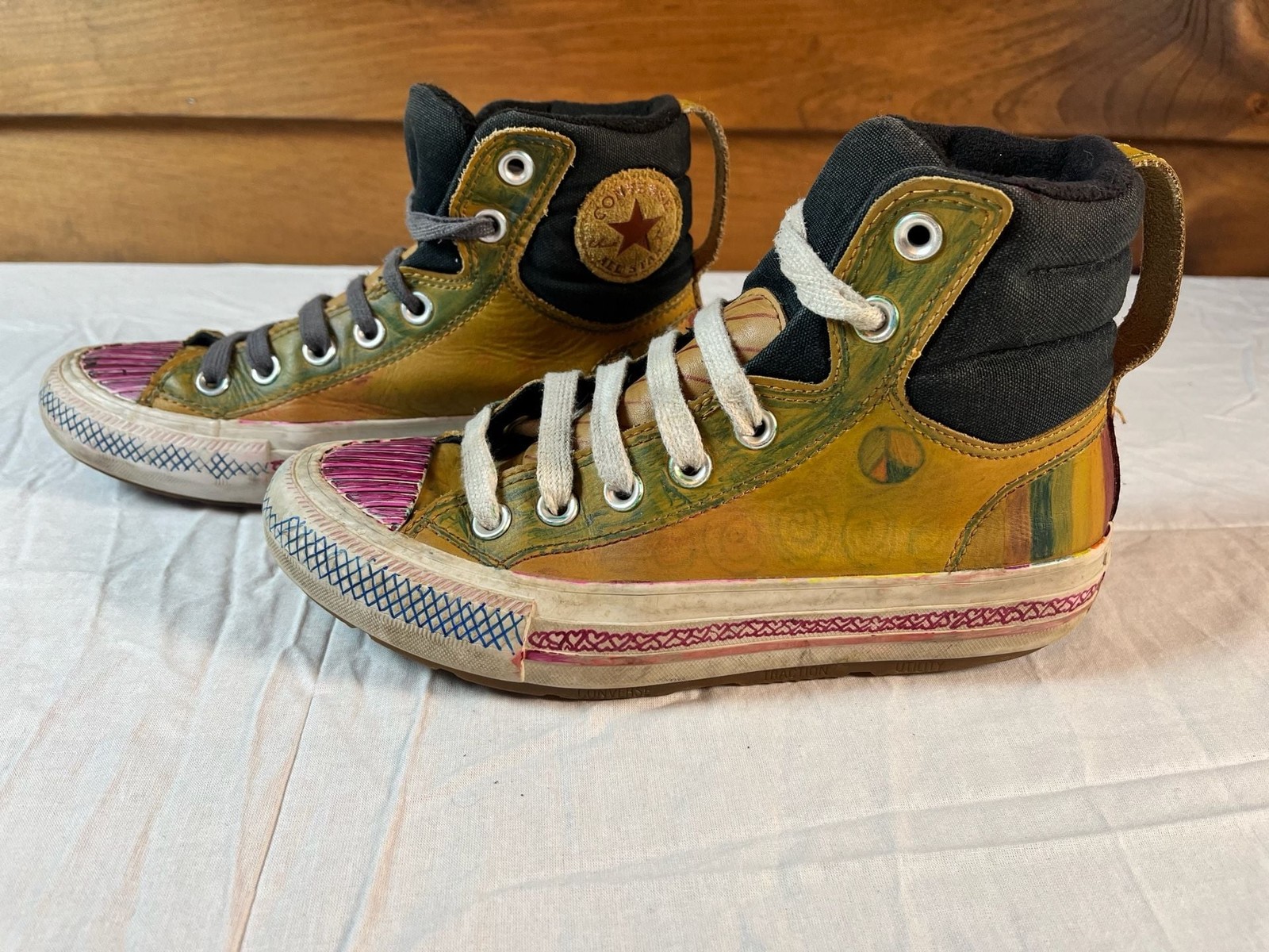 Converse Counter Climate Leather High Top Painted Custom Art Sneakers 3.5