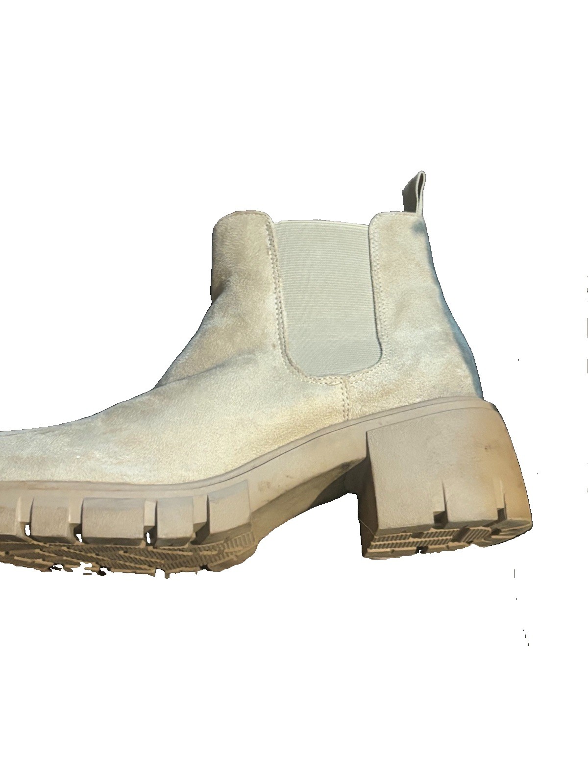 Soda Women’s Chelsea Ankle Boots US 8 Beige Suede Lug Sole Pull Tab Round Toe