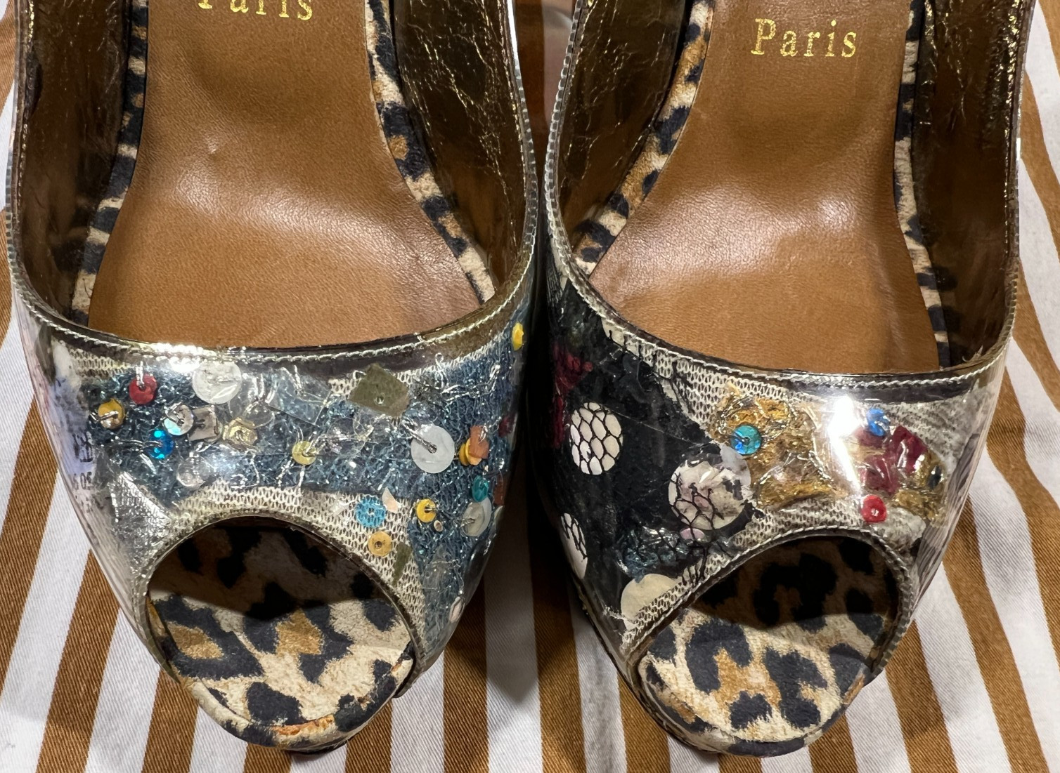 Christian Louboutin «Trash» Collage Leopard Slingback 4″ Heels 37