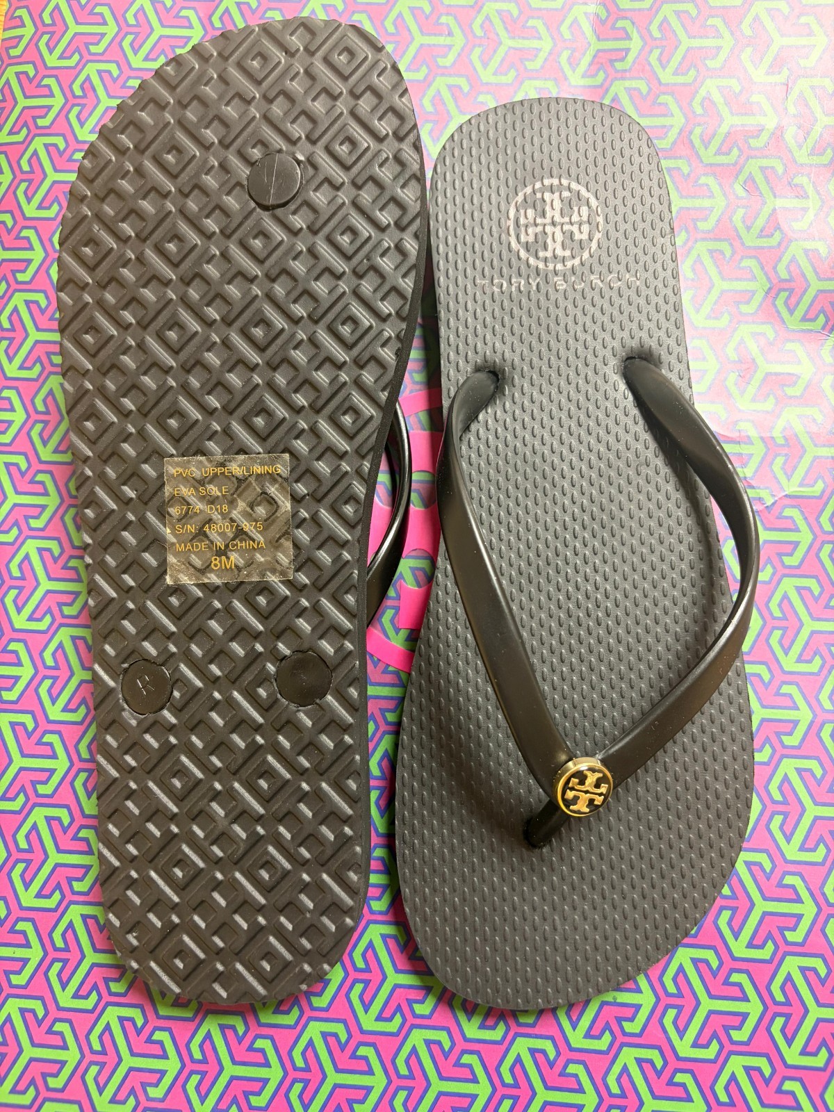 Tory Burch Flip Flops 6 7 8 9 10 Women Sandals Rubber Sole PVC Strap Black
