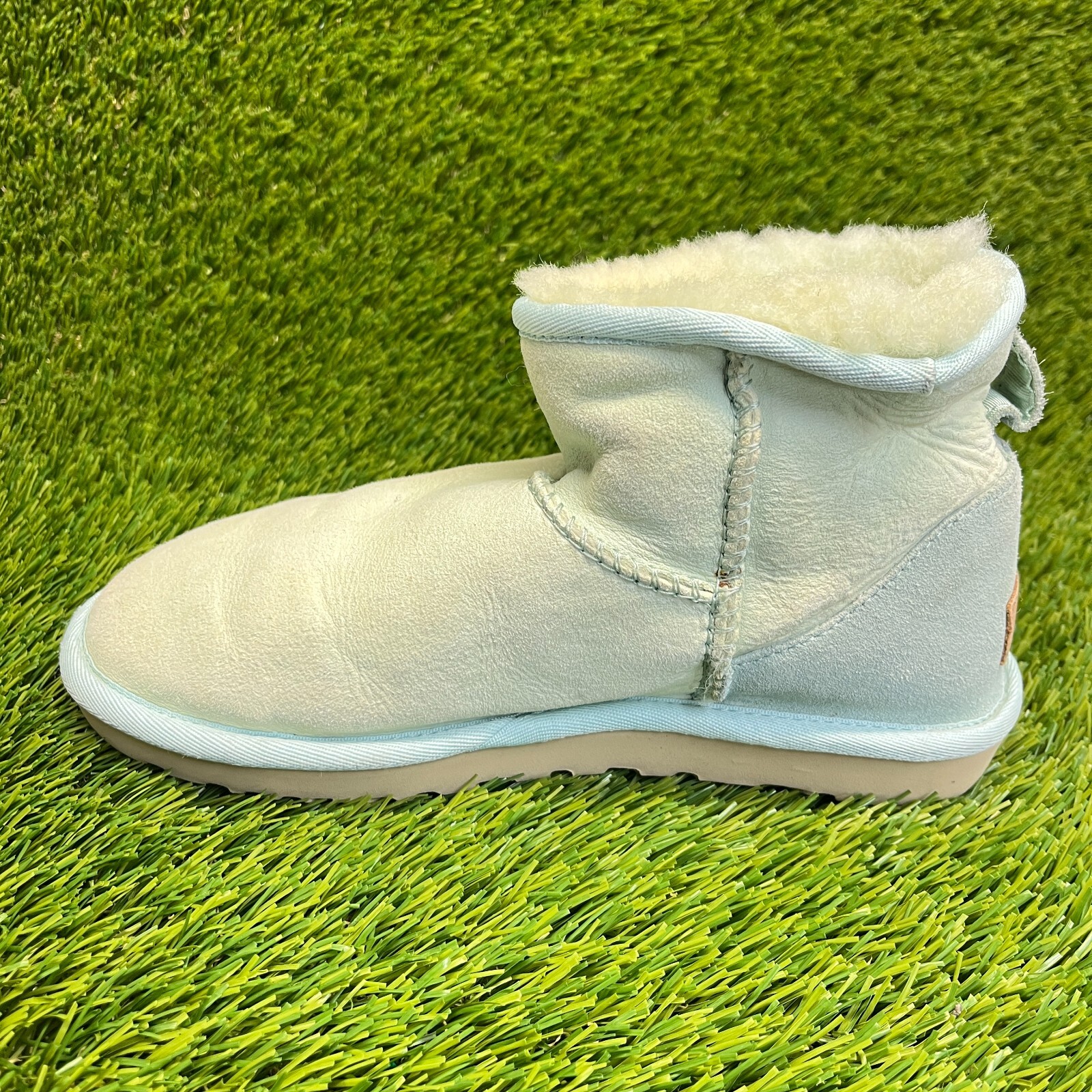 UGG Classic Mini II Womens Size 6 Green Blue Winter Fur Outdoor Slip On Boots
