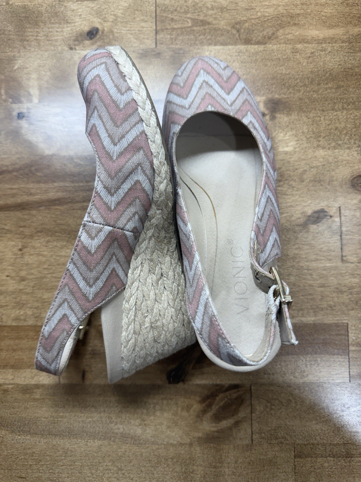 Women’s Vionic Coralina Wedge Slingback Sandals – Dusty Pink/tan Chevron Size 5