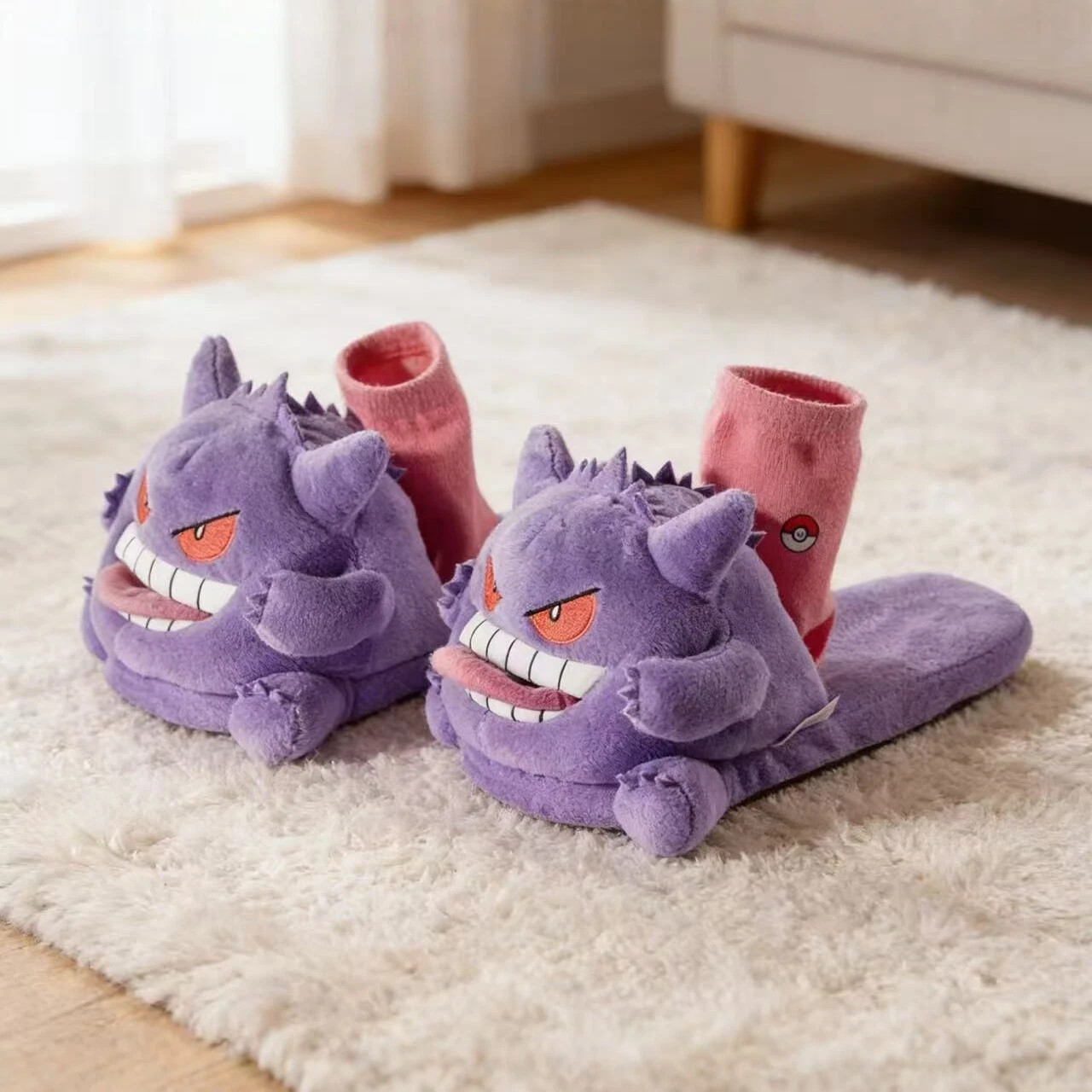 Gengar Plush Slippers – Fuzzy Ghost Pokemon Spooky Cute Indoor slipper