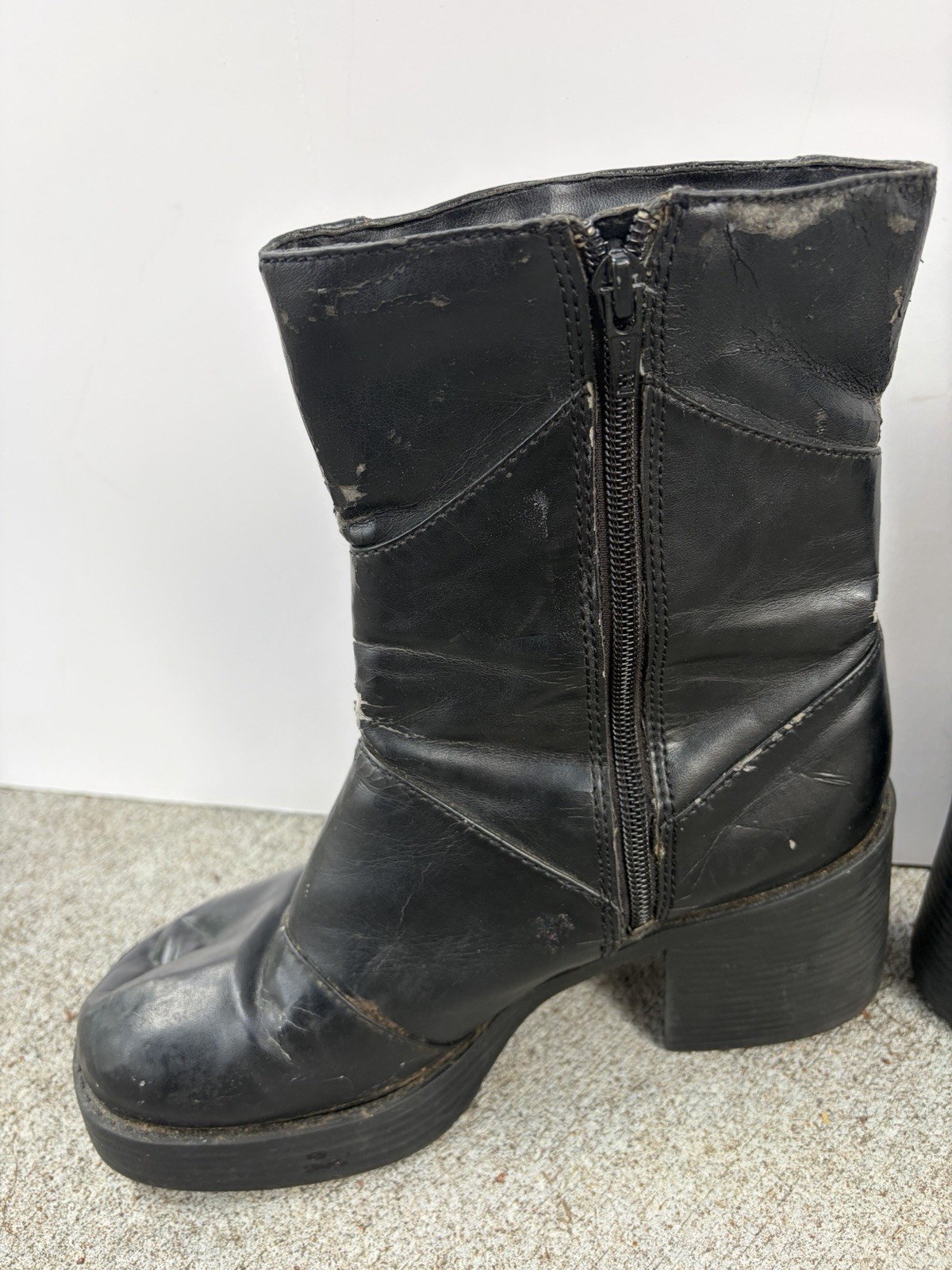 Vtg 90s Y2K Mudd Black Chunky Platform Boots Mid Calf Goth Grunge Bratz Size 9