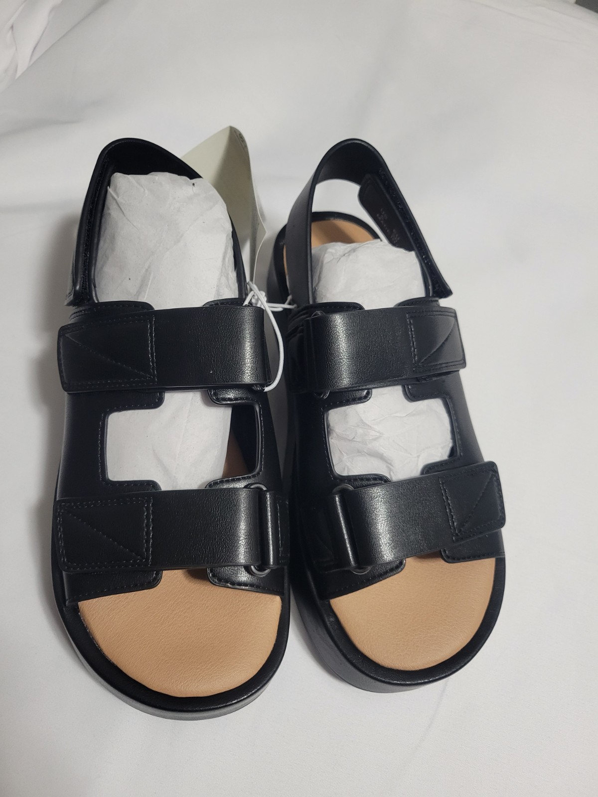 Triple Strap Black Platform Sandals Adjustable Womens Size 5 Comfort Casual NIB