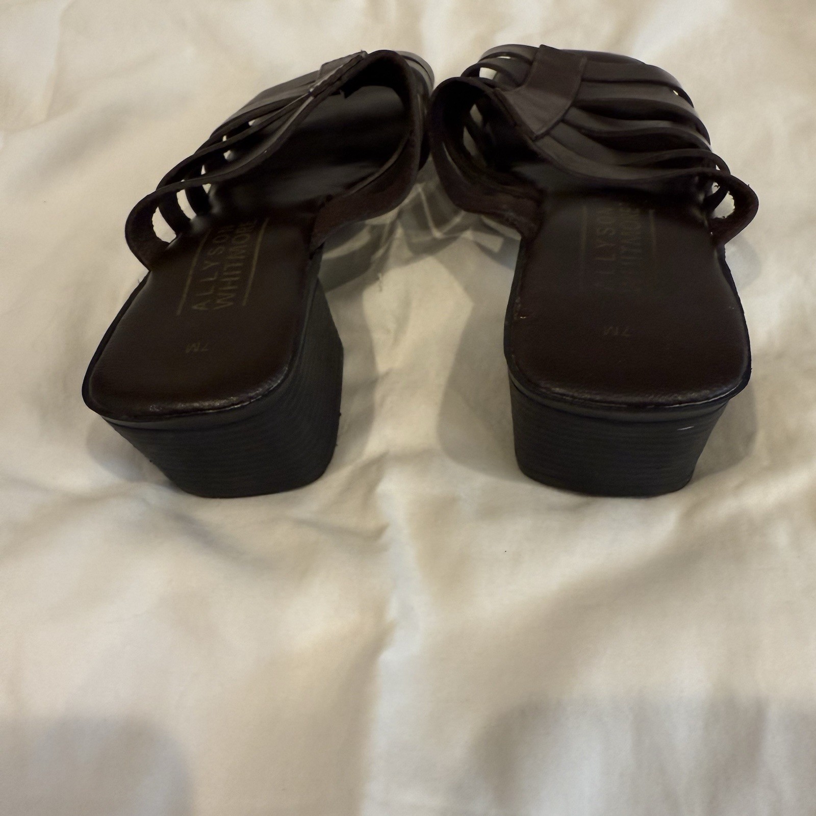 Allyson Whitmore Brown Leather Block Heel -Slip on Sandals -Size 7