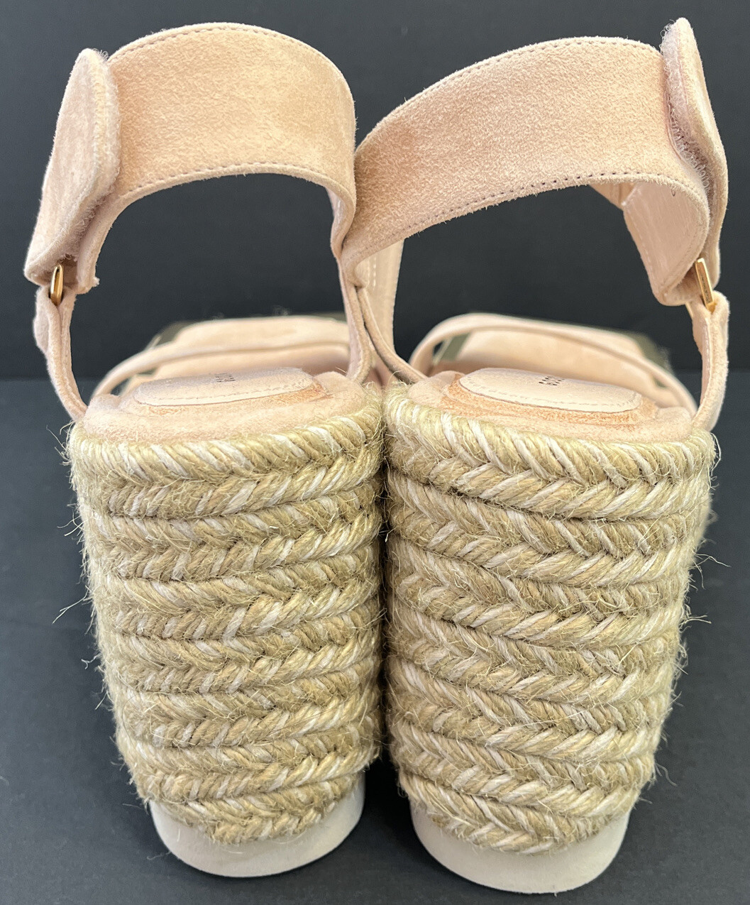 Good American Pale Pink Suede Gold Hardware Espadrille Wedge Sandals NEW Size 10