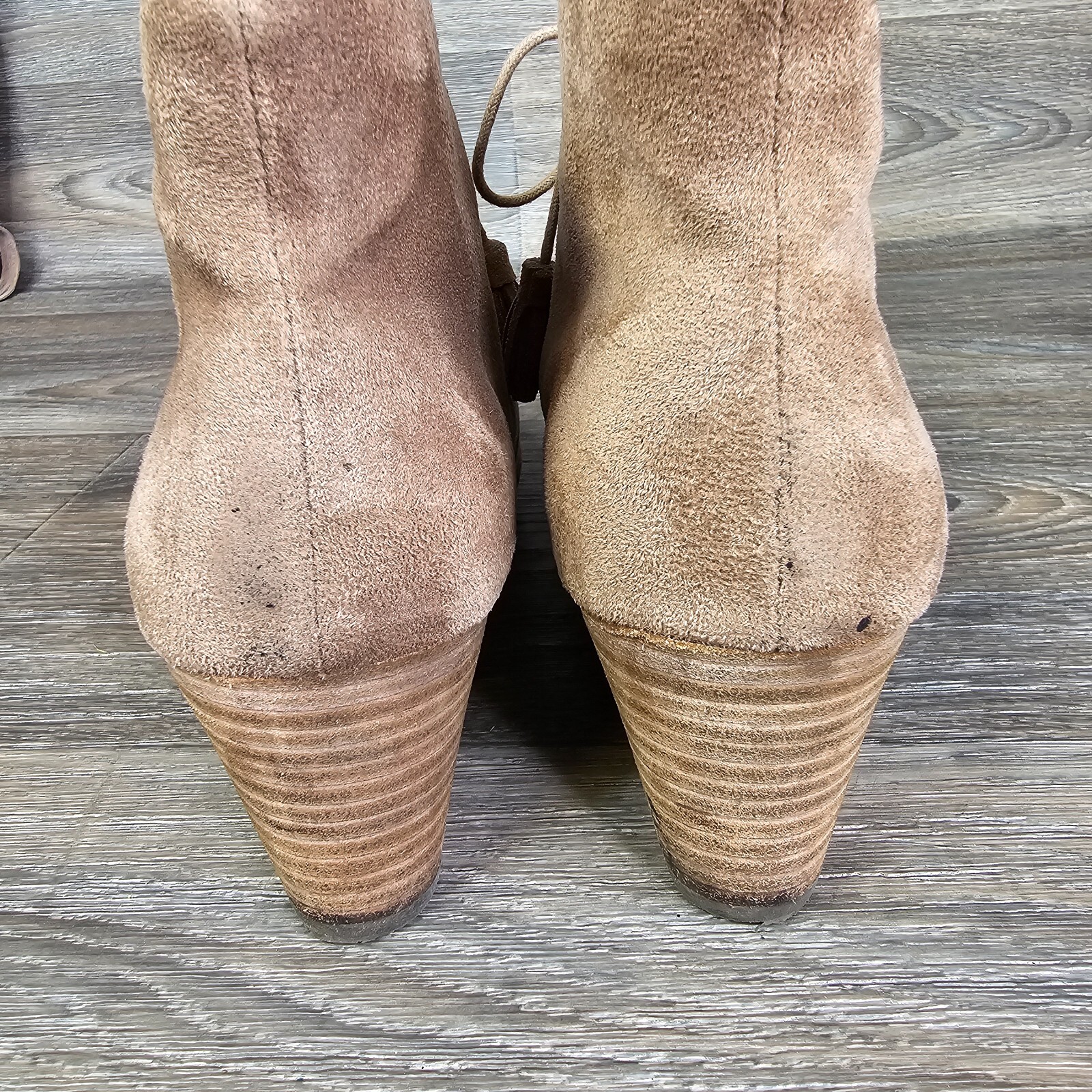 Dr Scholls Dakota Suede Leather Wedge Boots Shoes Women’s 9.5 Brown Taupe Tassel