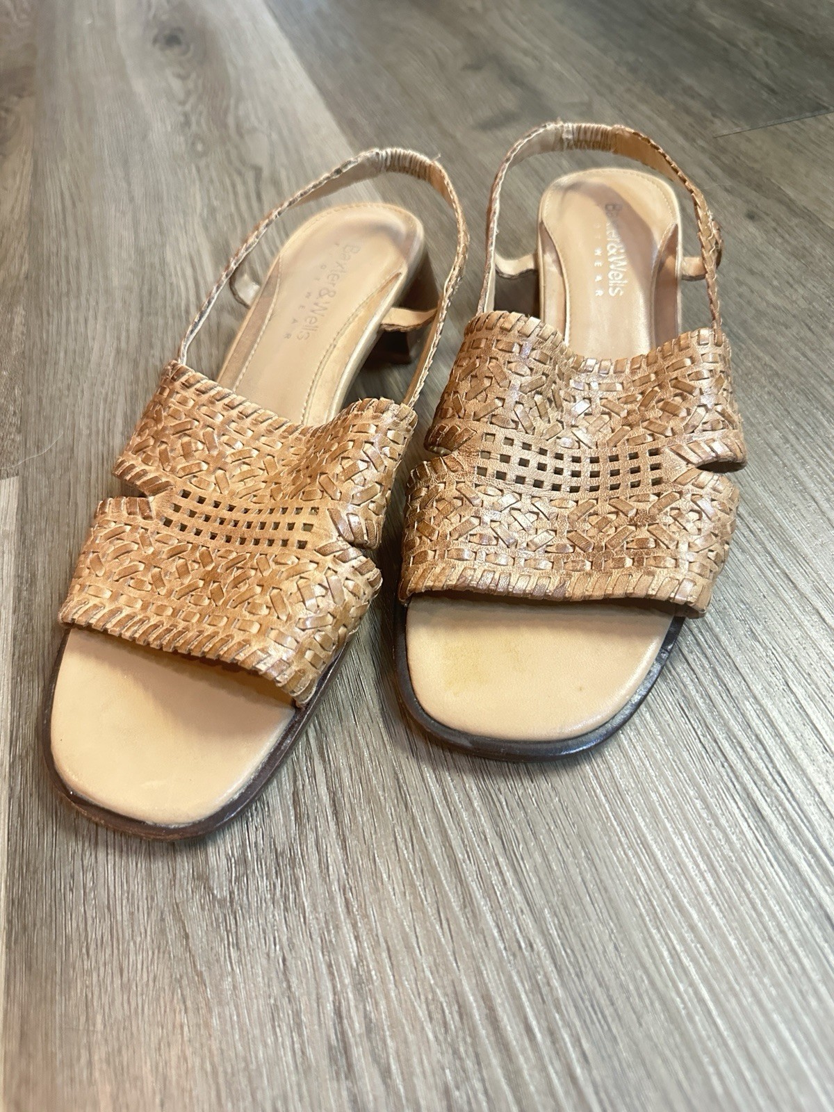 Baxter & Wells Woven Leather Slingback Sandals Tan Women’s Size 8M