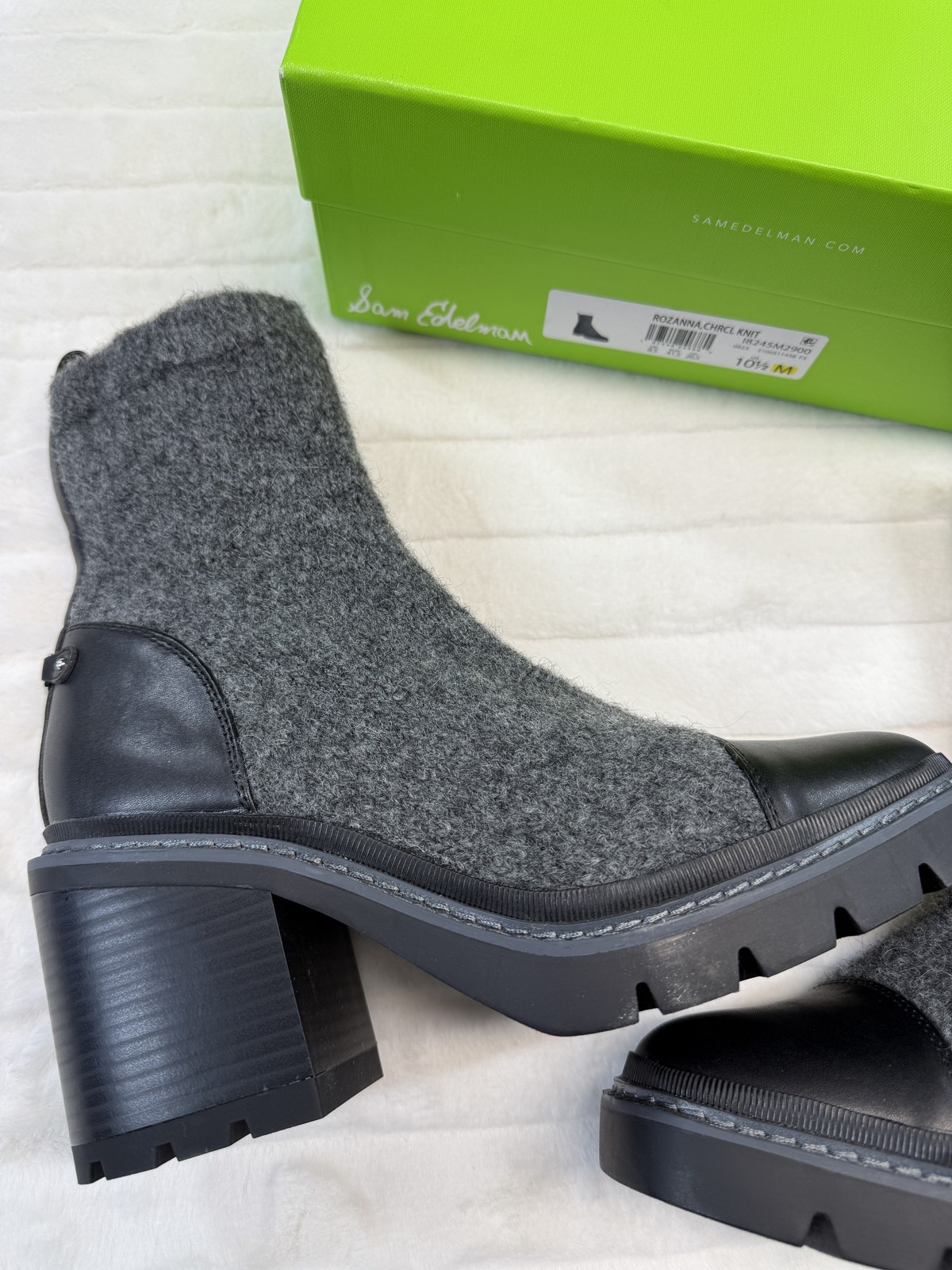 Sam Edelman Rozanna Boots Womens Size 10.5M Chunky Heel Knit Wool Blend