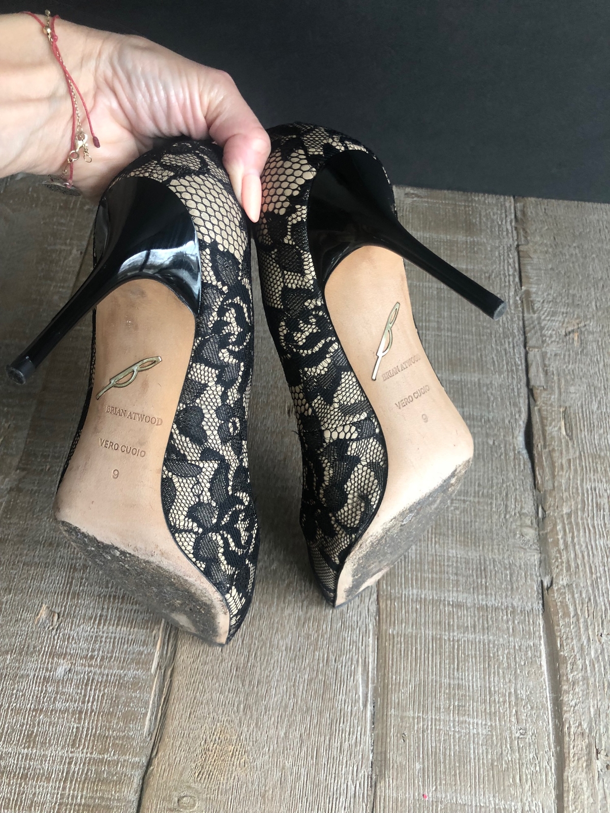 Brian Atwood Lace Pattern Lace Trim Embellishment Pumps Black Size 9