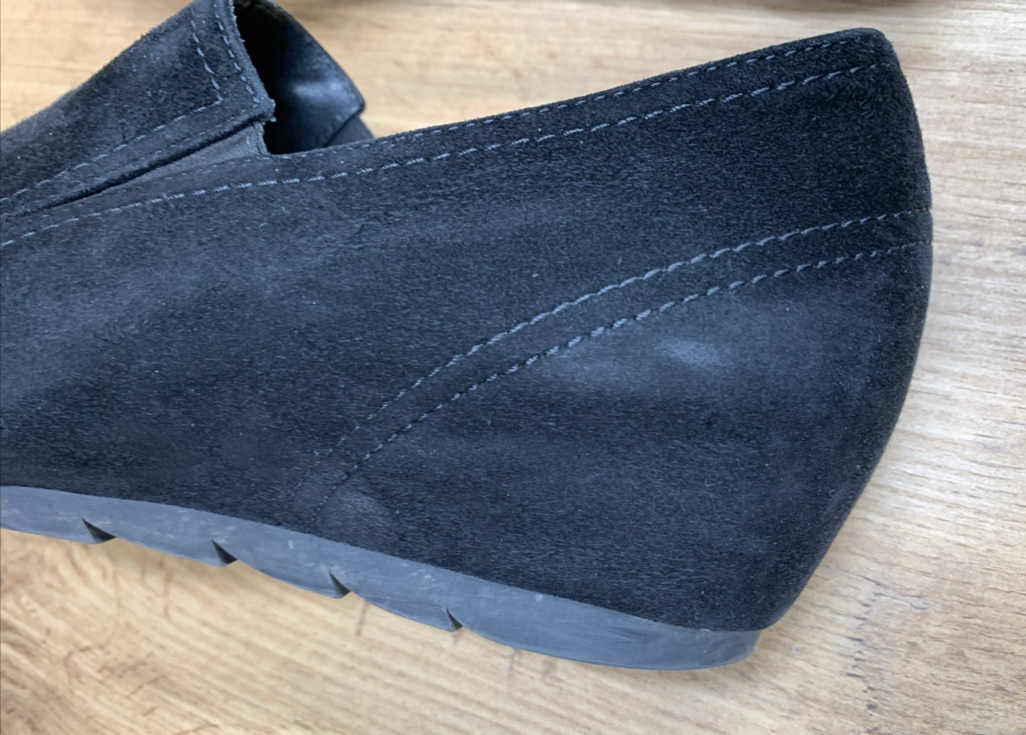 PAUL GREEN MUNCHEN Leather Covered Wedges Loafers Black Suede Size US 7