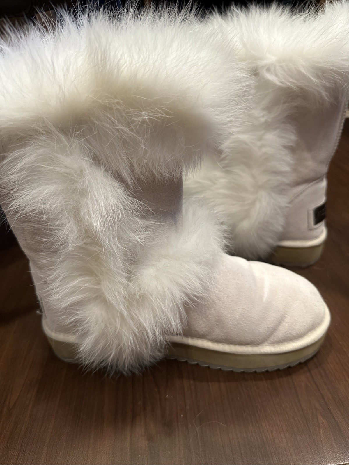 AUSLAND 9256 Women’s Fashion Fur Boot Snow White Faux Fox Fur Size 9.5 Suede