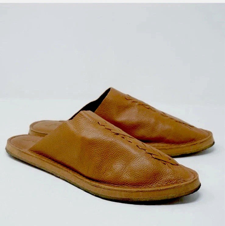 Free People Nova Woven Leather Slides Mules Slip On Loafers Cognac Sz 39 / 8.5