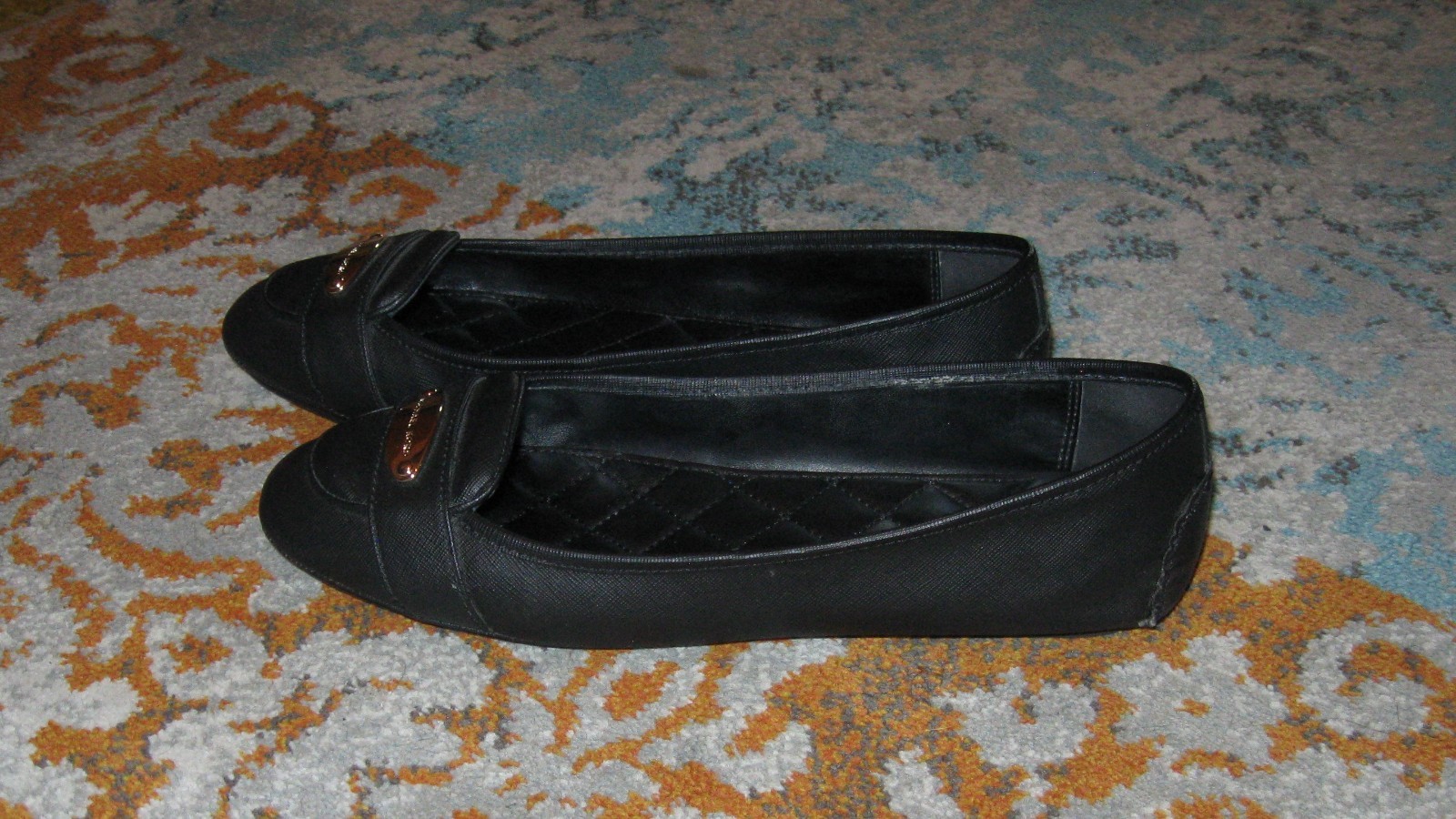 MICHAEL KORS MK PLATE MOC LOAFER STYLE BALLET FLATS IN BLACK 10 M
