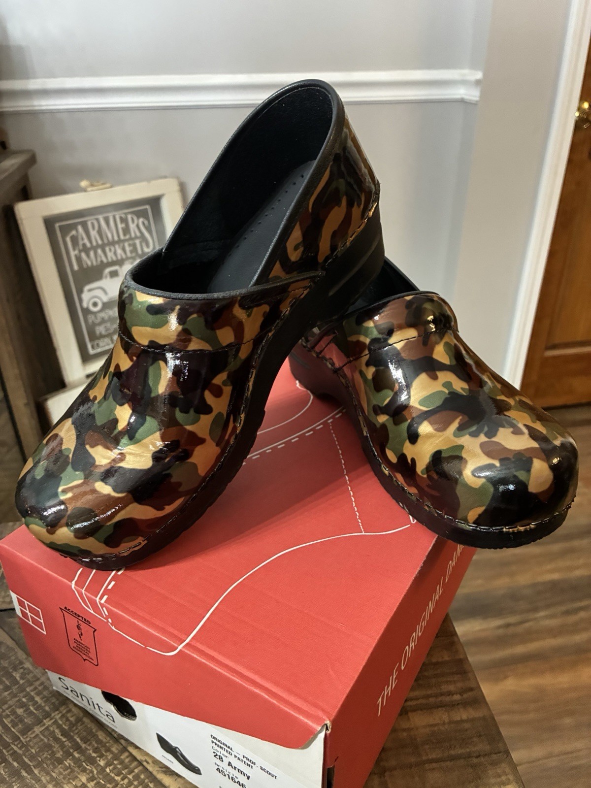 Sanita Professional Scout Camouflage Leather Clogs Comfort Slip Resistant US 9
