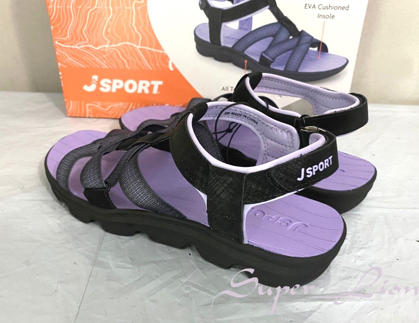 NEW JSport Women’s KAIA Adjustable Strap Sports Sandal – PICK SIZE Black/Purple