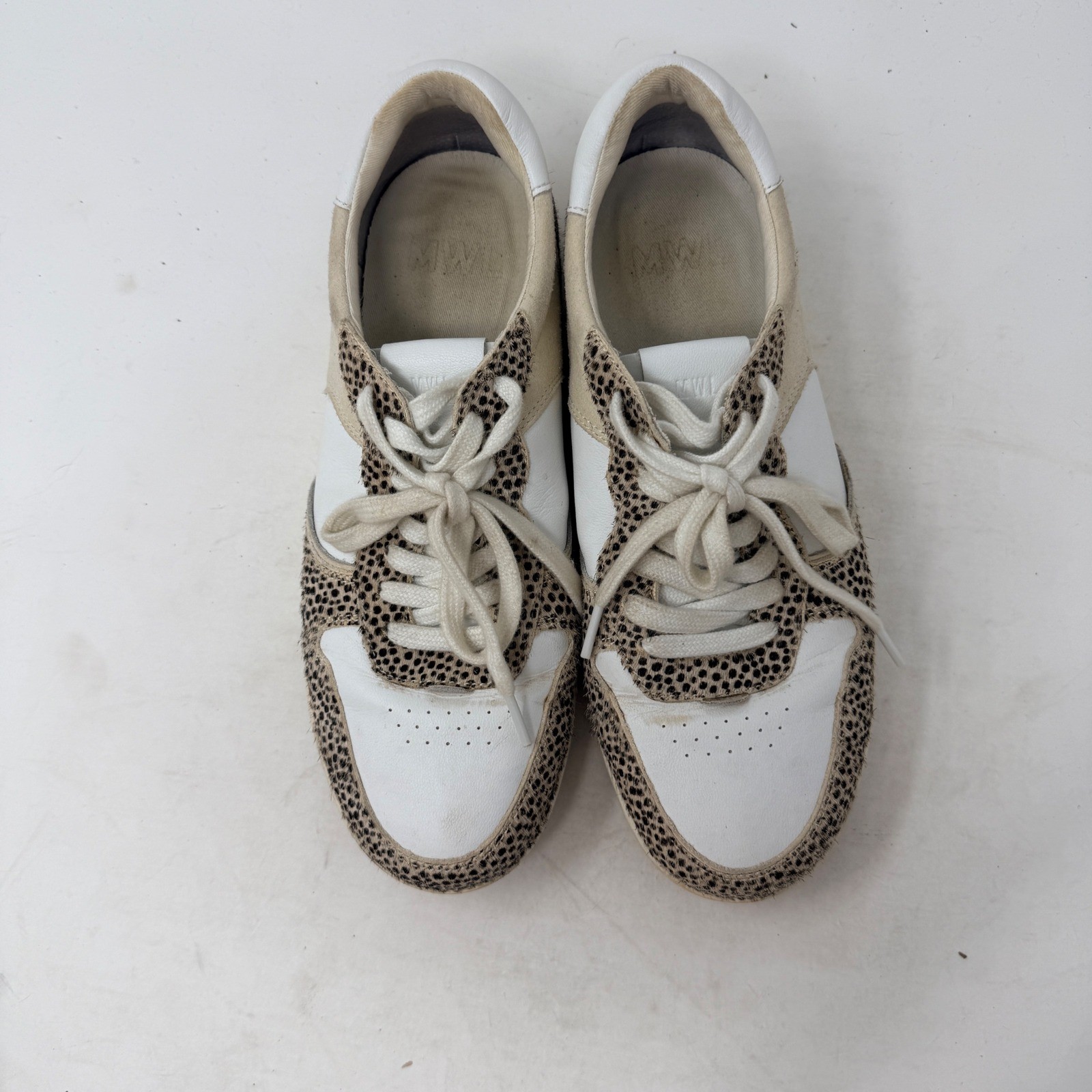 Madewell Court Sneakers 9.5 White Leather Cheetah Real Calf Hair Low Top