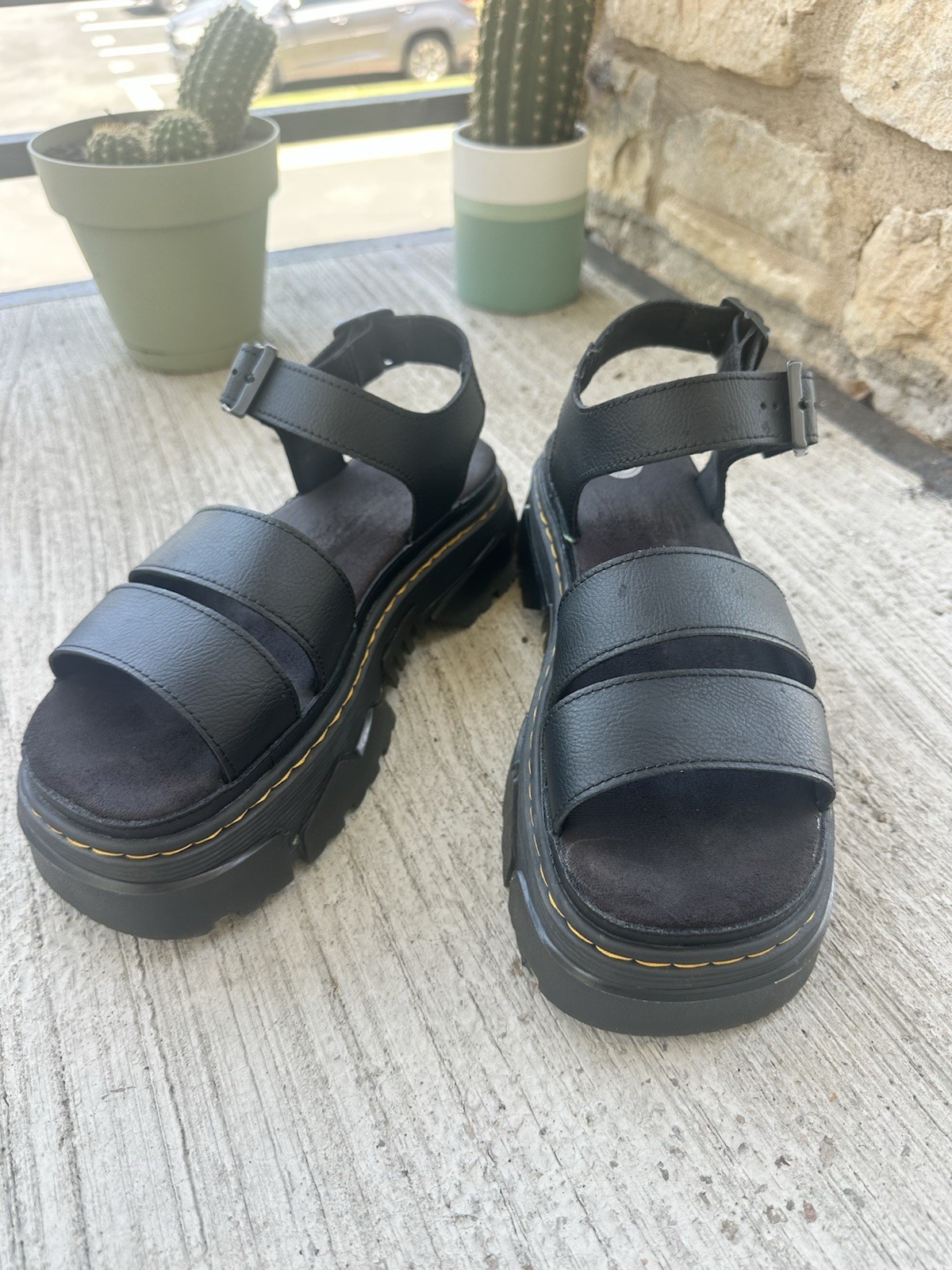 Dr. Martens Mattison 2 Strap Platform Sandals Black Leather Women’s Used