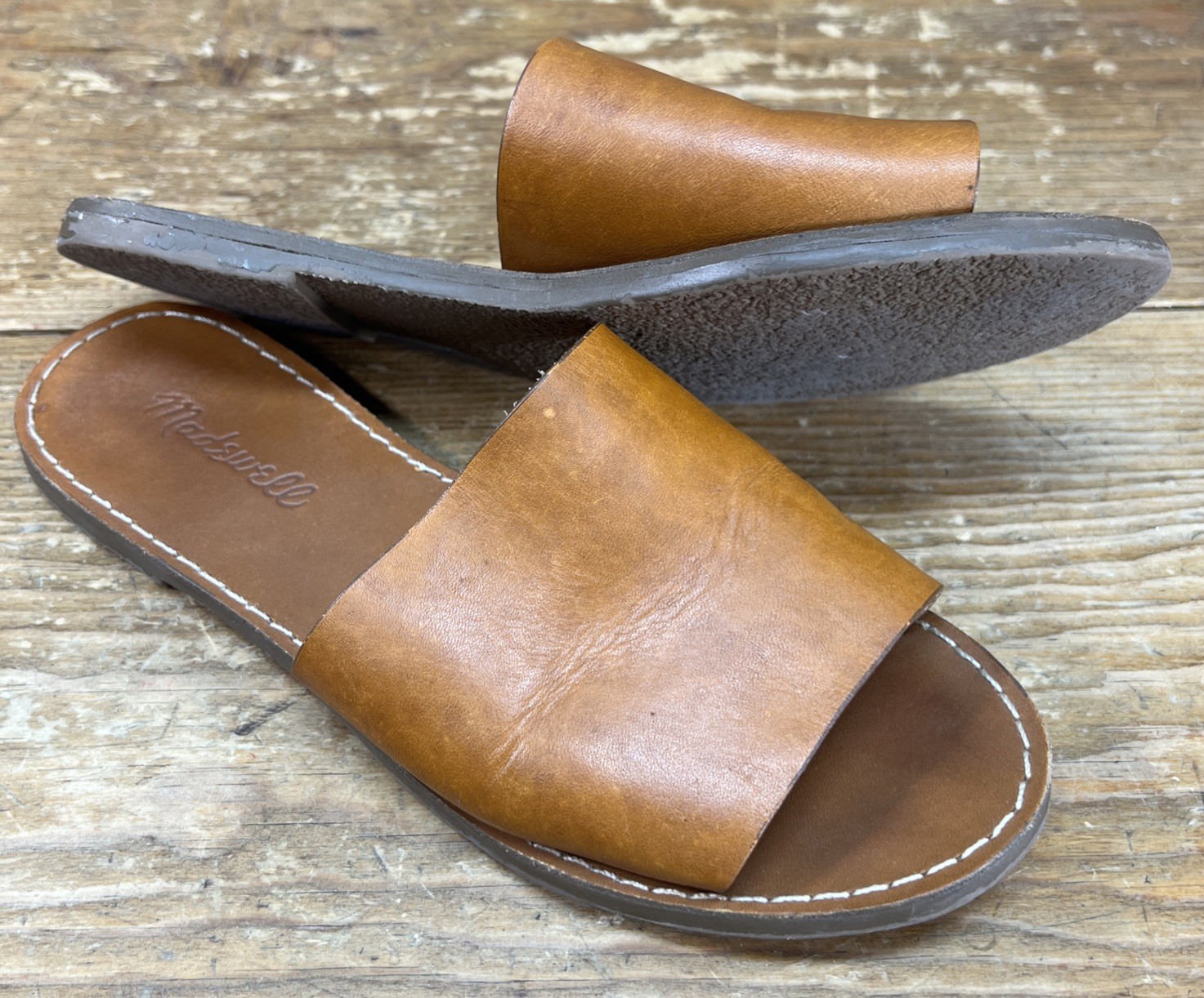 Madewell The Boardwalk Post Slide Sandals Brown Leather Slide Boho Size 7 M