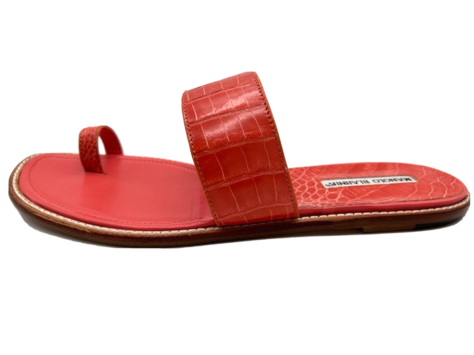 Manolo Blahnik Crocodile Leather Toe Loop Flat Thong Sandals Handmade Italy Rare
