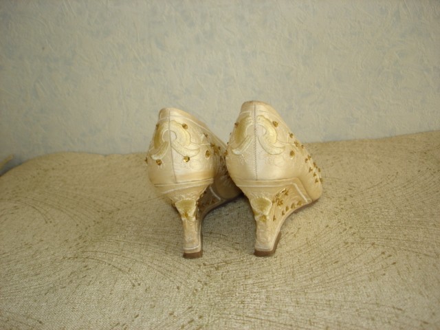 BARISEL Women’s Beige Textile Wedge Shoes with Gold Sequins Sz 8,5/UK 6,5/EUR 40