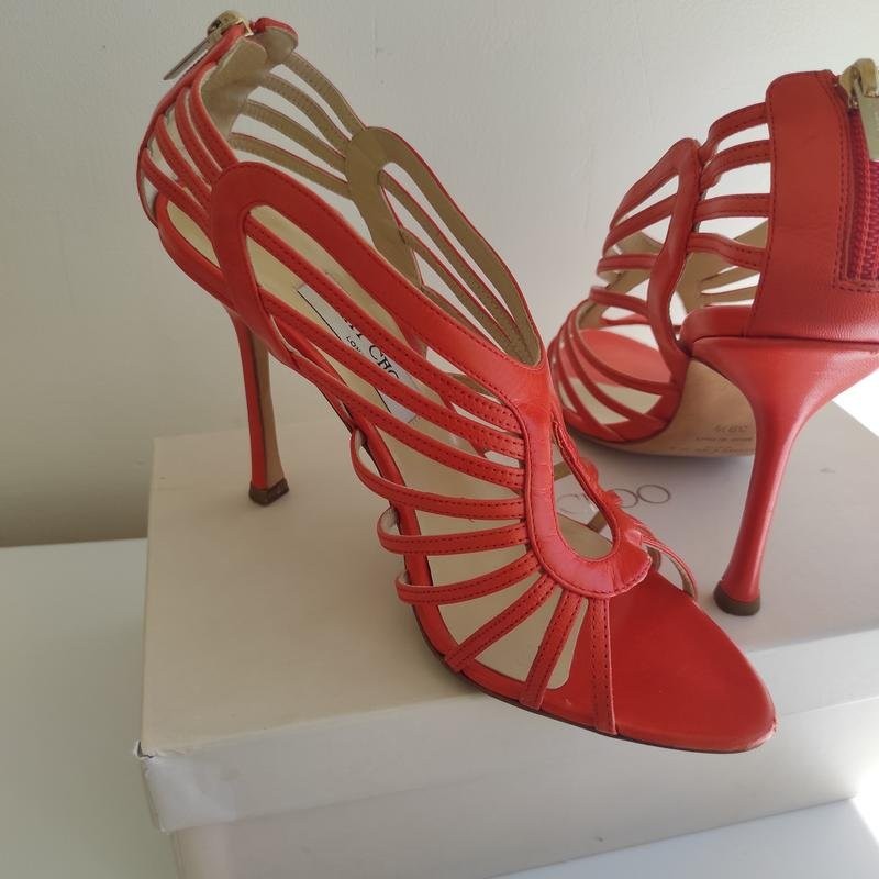 Women Jimmy Choo Heels Orange Leather 39.5