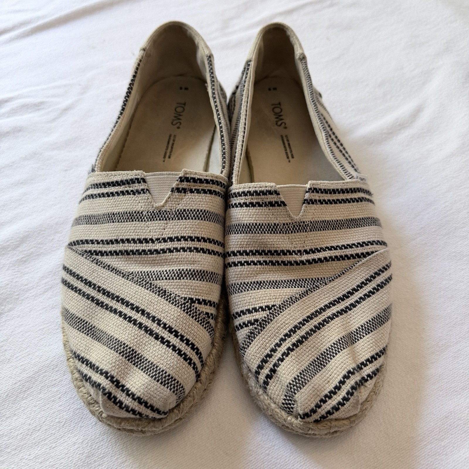 TOMS Women’s Canvas Striped Espadrille Slip-On Flats Beige/Black US 8
