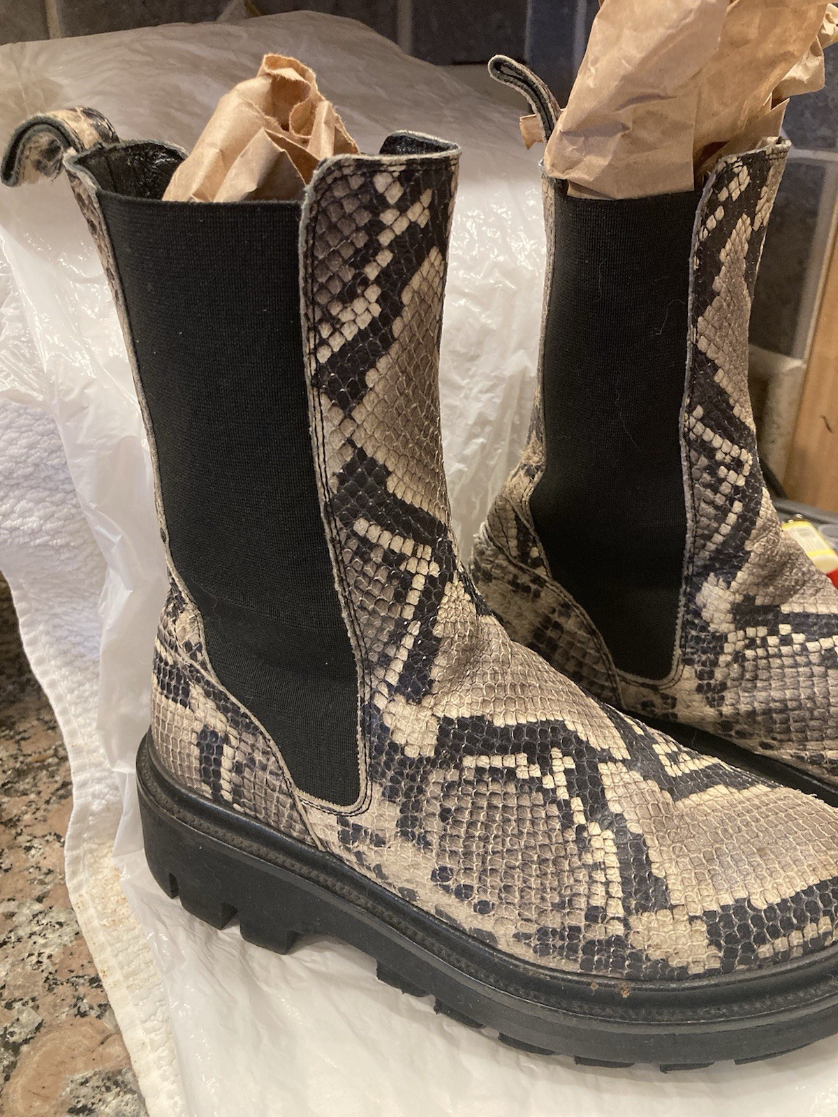 All Saints Billie Snake Embossed Print Chelsea Boot Size 36/ USA Size 6 MSRP 230