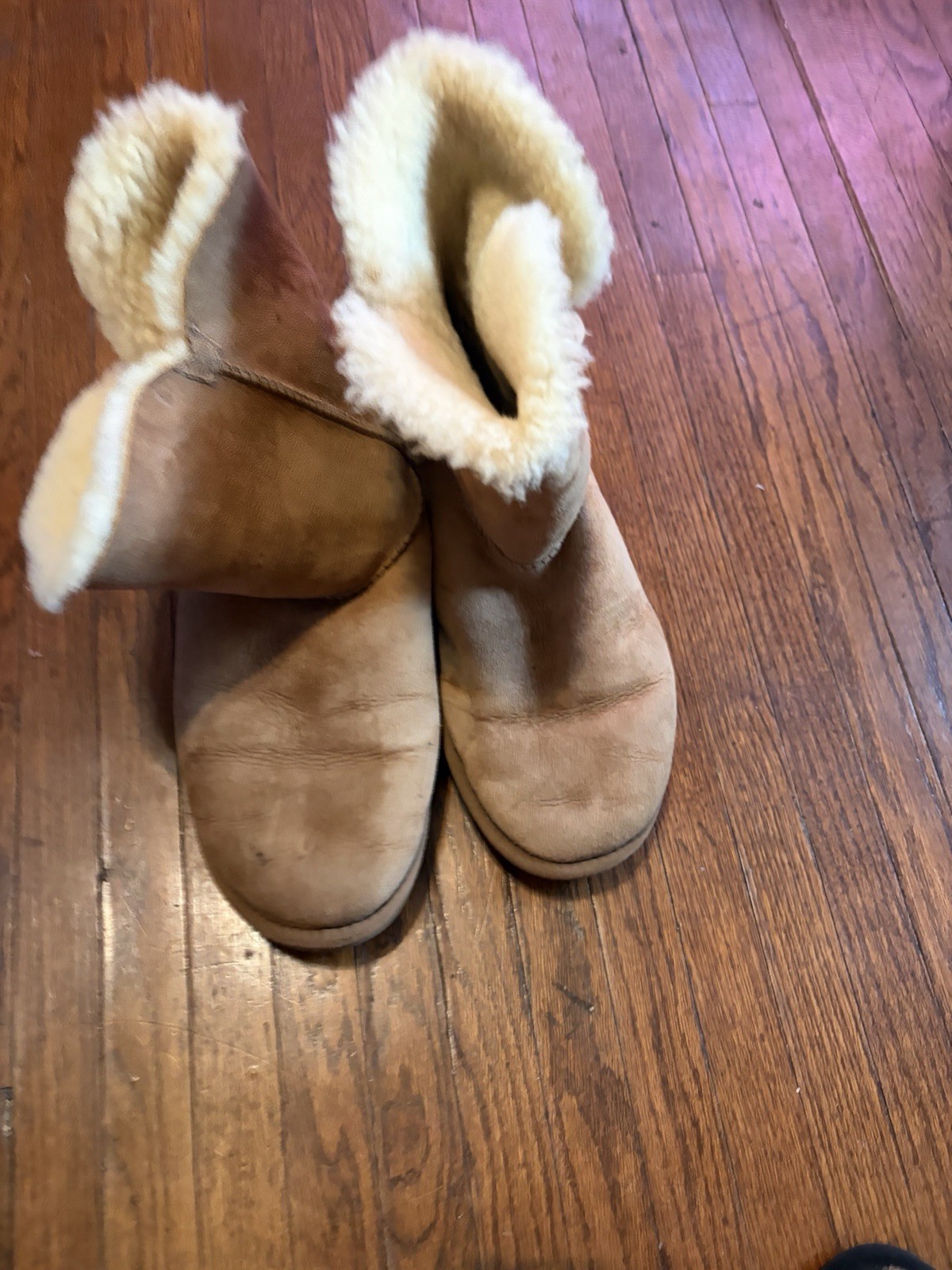 UGG Bailey Button Brown Suede Sheepskin Lined Mid-Calf Pull-On Boots US 10
