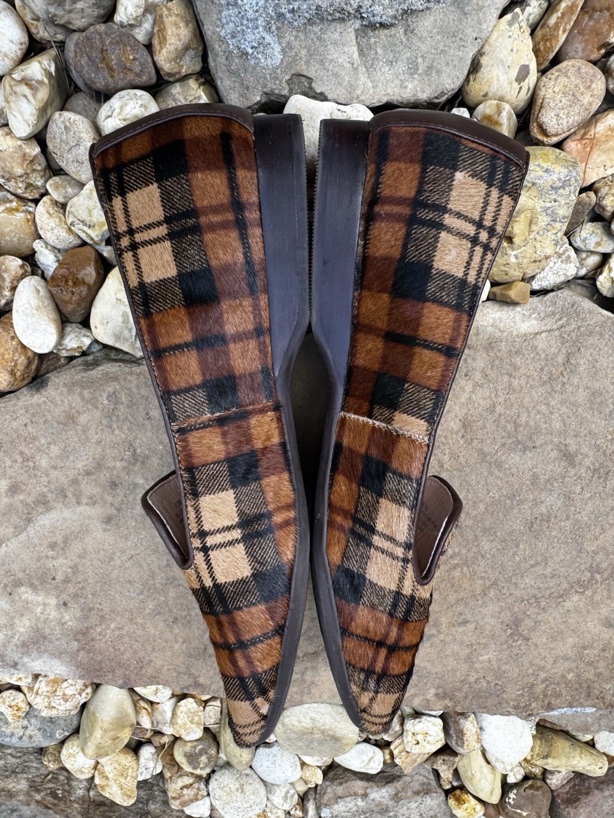 Antonio Melani Leather Loafers Slip On Flats Genuine Calf Hair Plaid Women 8.5