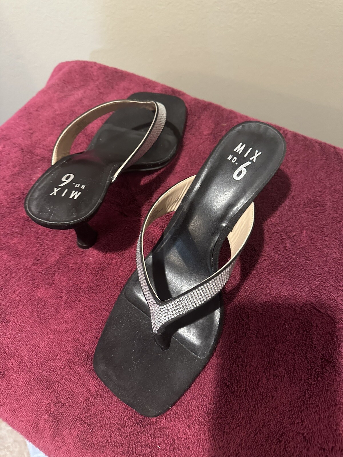Mix No 6 Dress Sandals With Heels, Size 10, Black W/Silver Bling Detail On Top